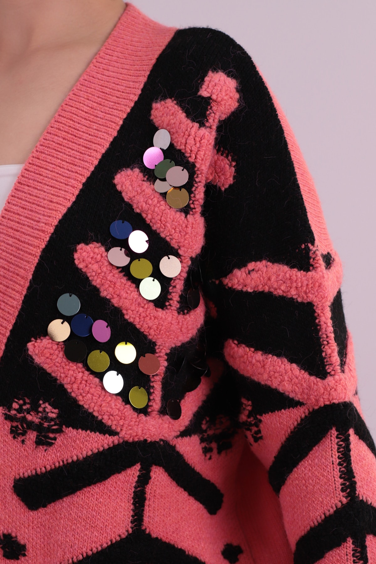 Kadın Mercan Pullu Düğmeli Triko Hırka ARM-26K136025