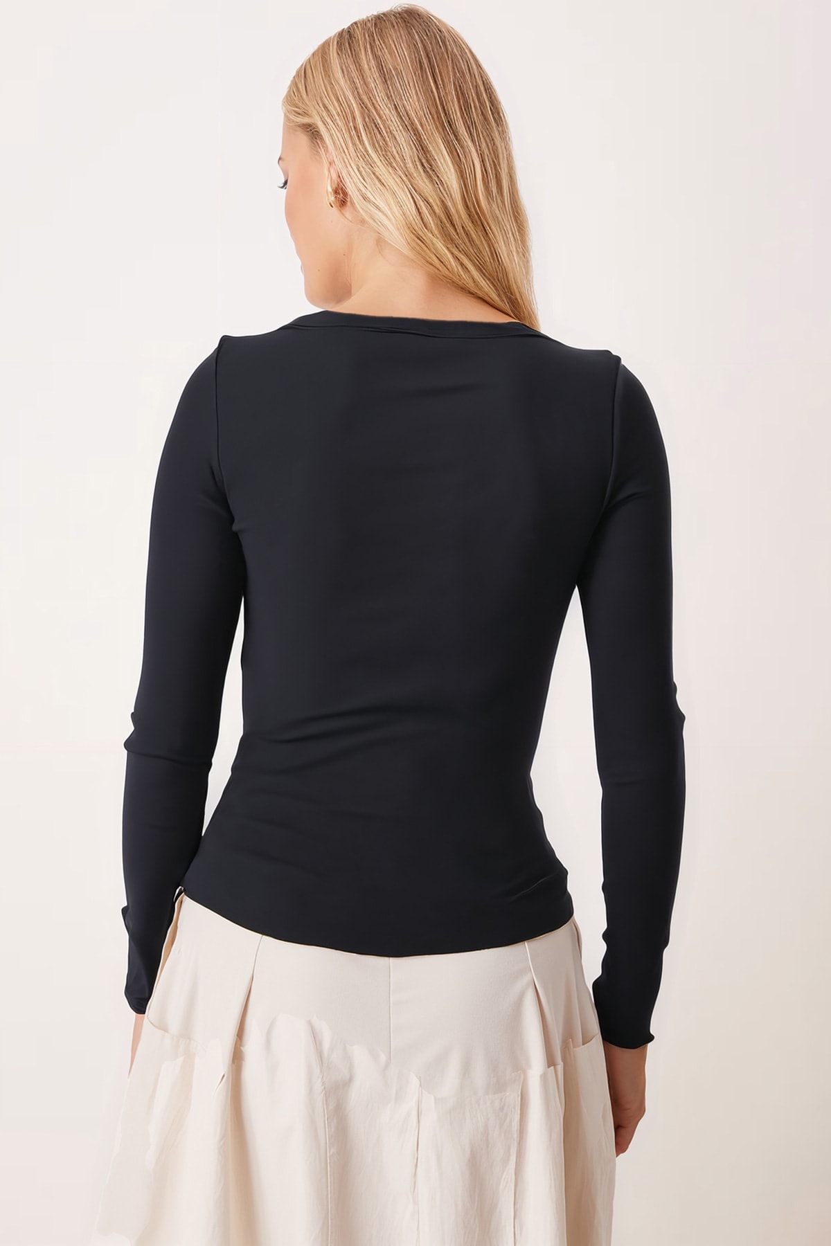 Kadın Füme Kayık Yaka Uzun Kol Body ARM-26K135013
