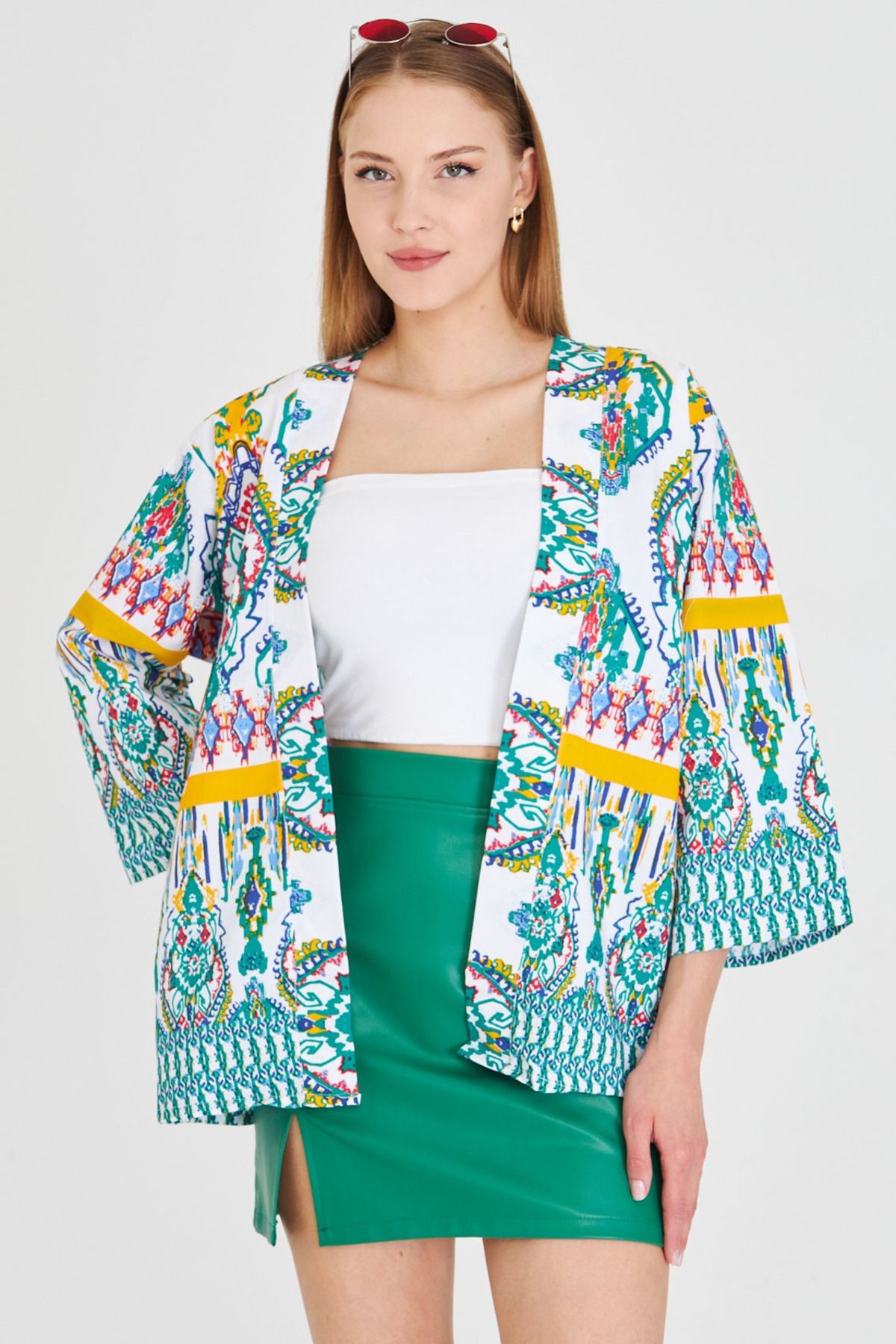 Kadın Yeşil Desenli Kimono ARM-23Y001125