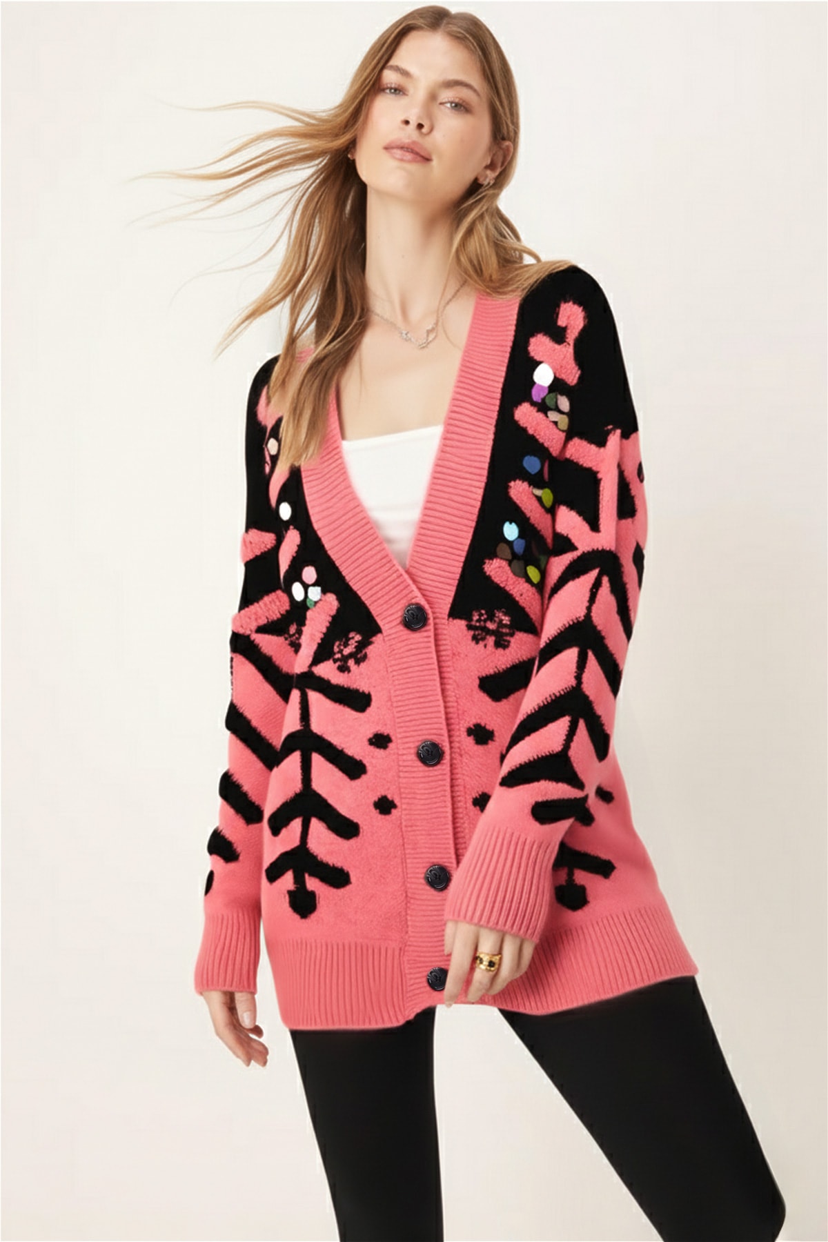 Kadın Mercan Pullu Düğmeli Triko Hırka ARM-26K136025