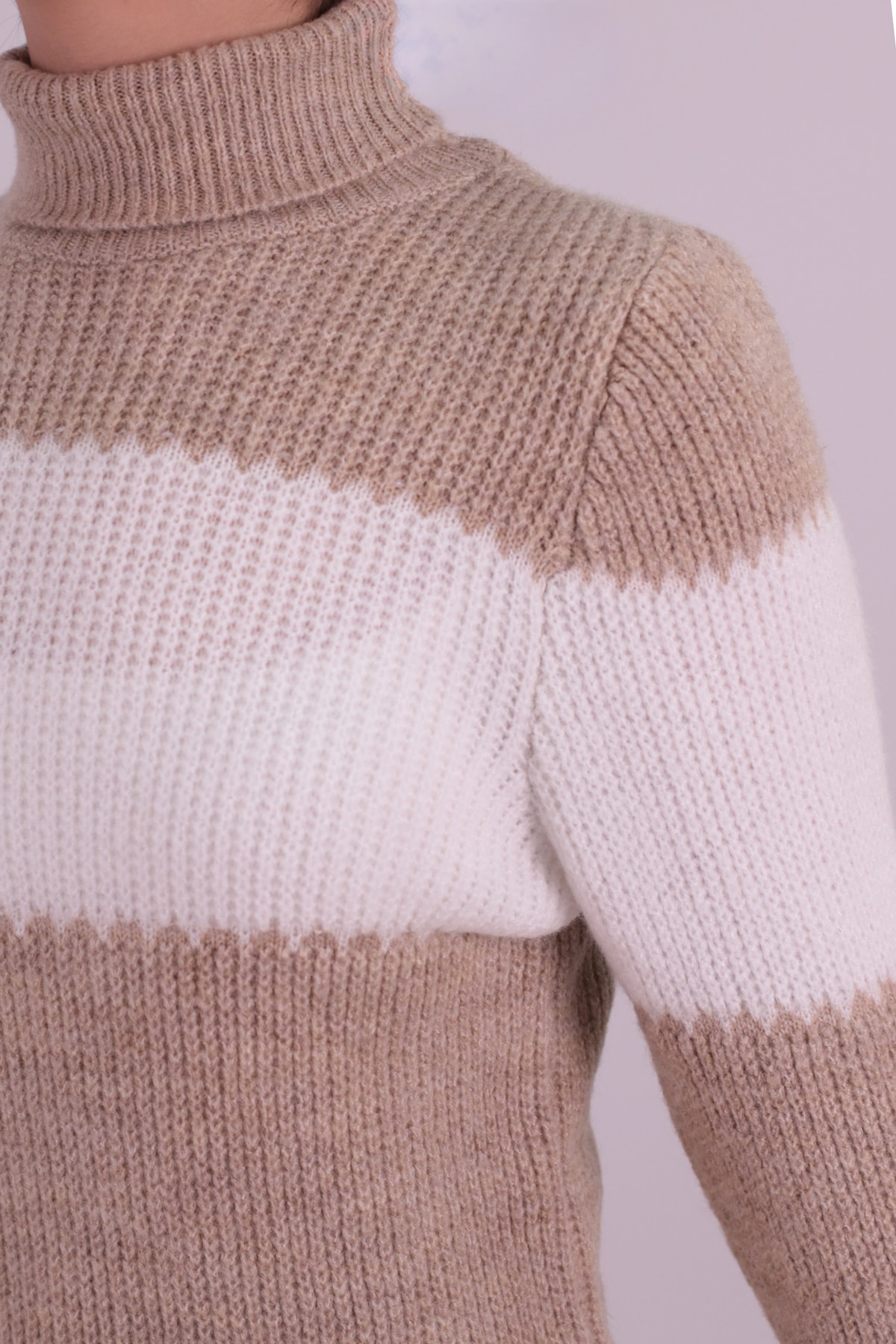 Kadın Bej Balıkçı Yaka Selanik Örgü Triko Elbise ARM-26K136049