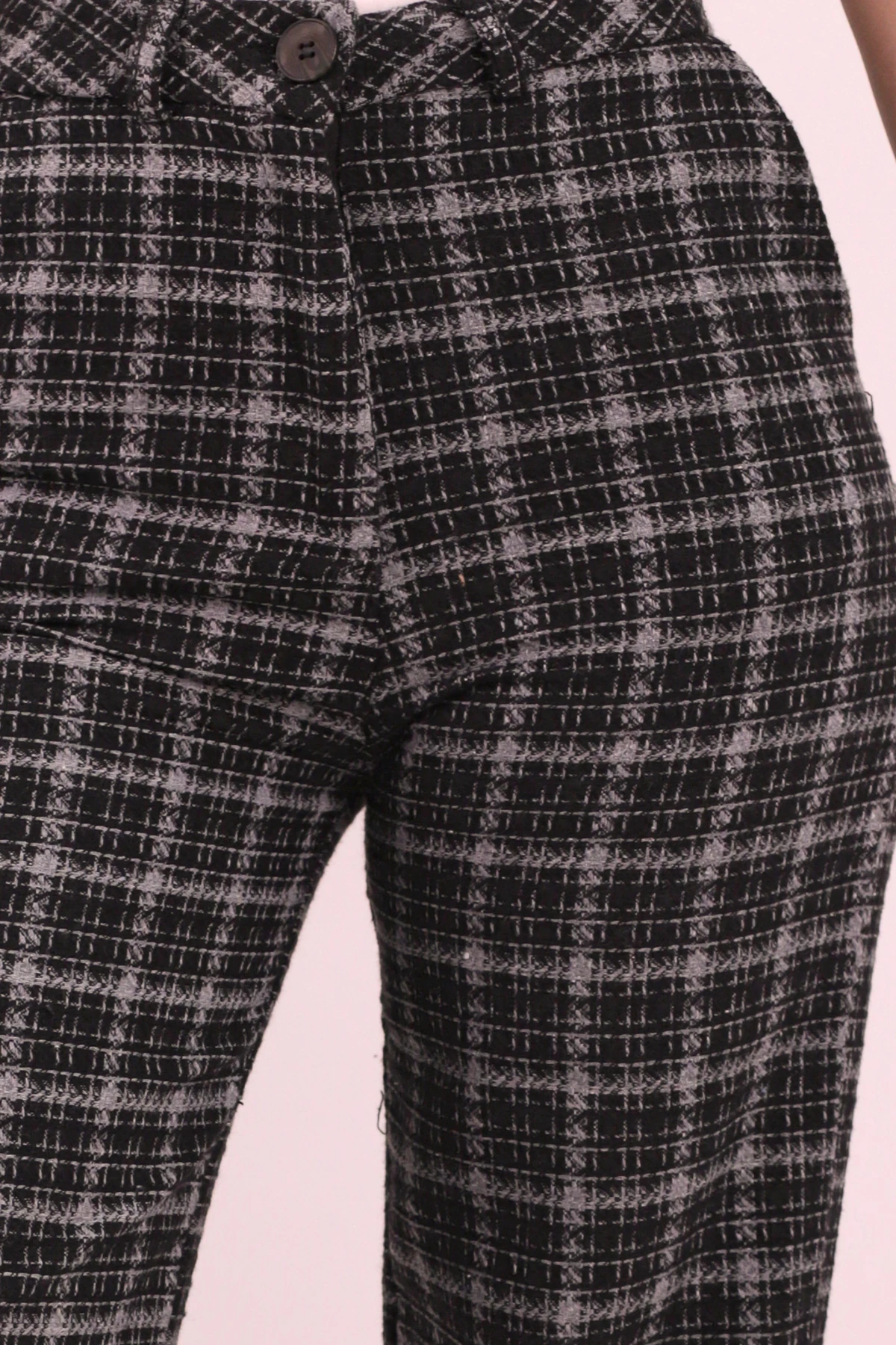 Kadın Gri Ekose Desen Yüksek Bel Bol Paça Pantolon ARM-26K136040