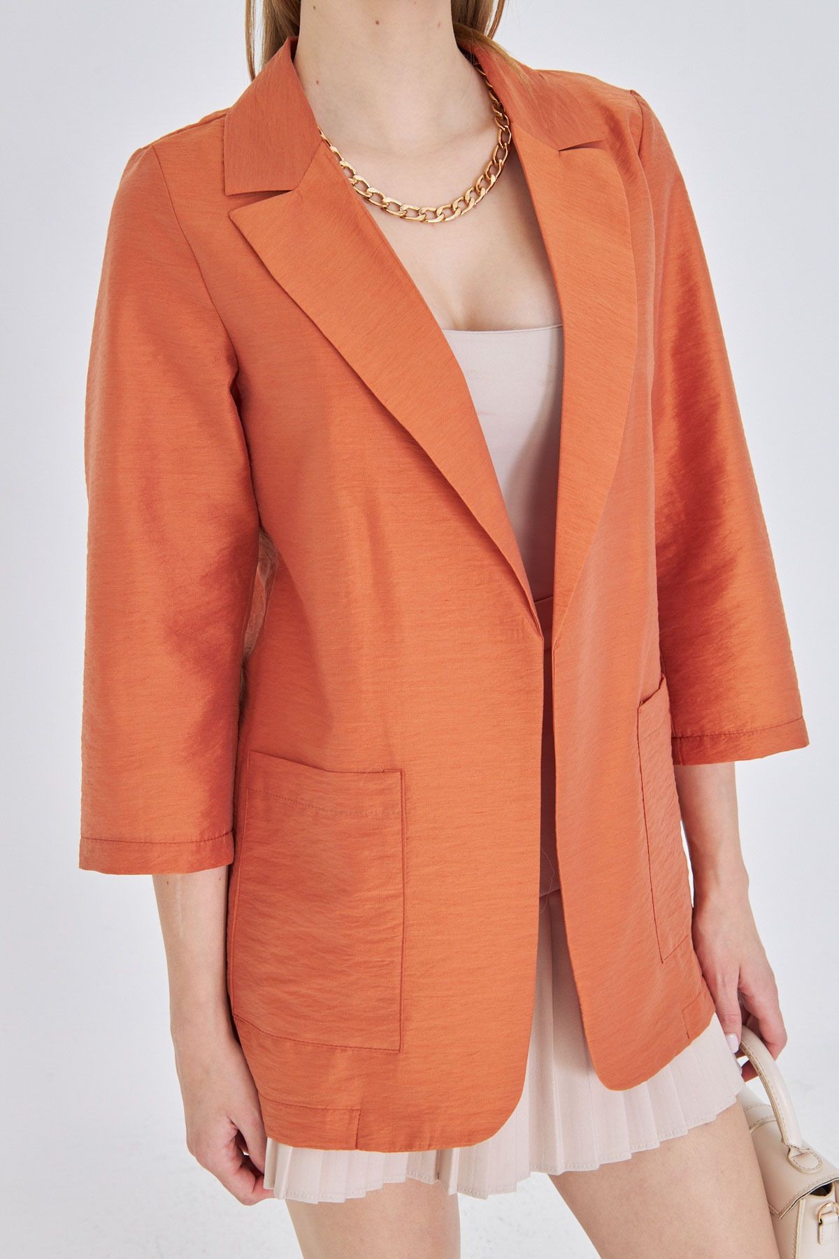 Kadın Turuncu Cepli Oversize Ceket ARM-25Y001064