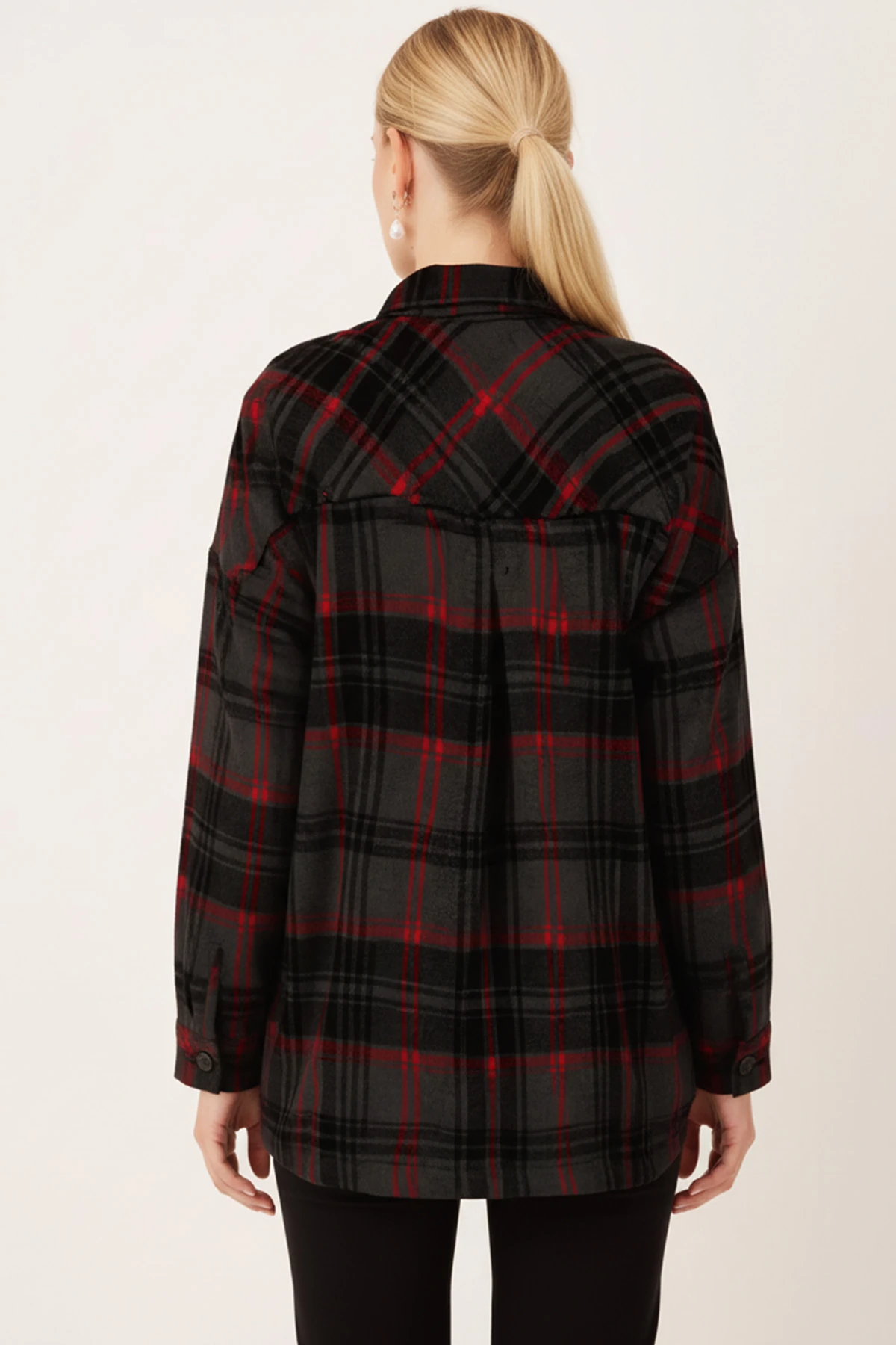 Kadın Haki Erkek Yaka Yanları Yırtmaçlı Oversize Ceket ARM-26K001009