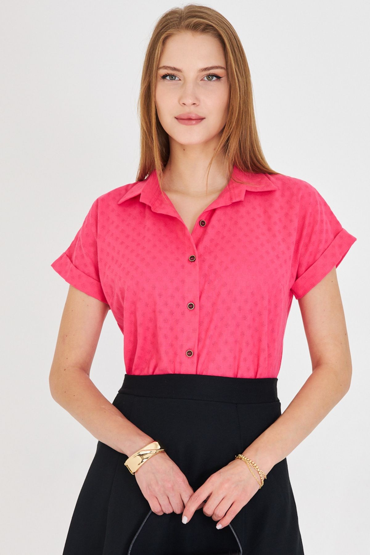 Kadın Neon Pembe Kısa Kol Gömlek ARM-25Y001060