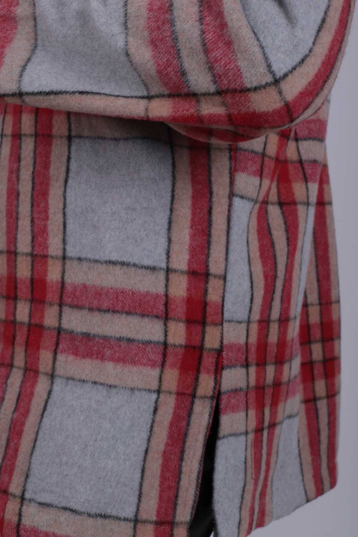 Kadın Gri Melanj Erkek Yaka Yanları Yırtmaçlı Oversize Ceket ARM-26K001009