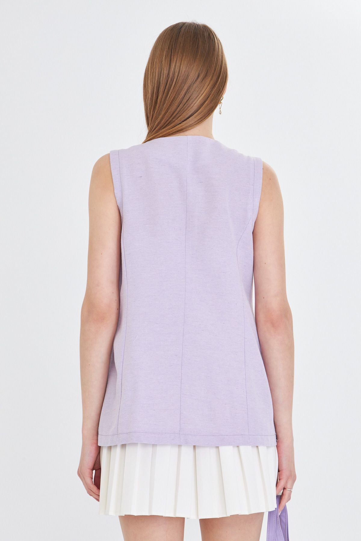 Kadın Lila V Yaka Tek Düğme Oversize Yelek ARM-25Y001036