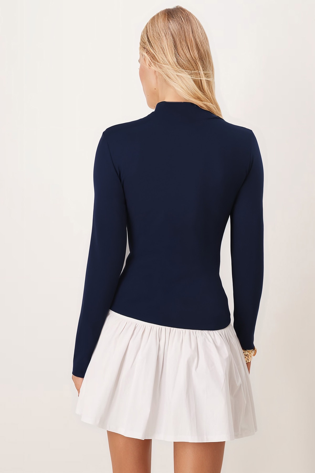Kadın Lacivert Yarım Balıkçı Parmak Geçmeli Body ARM-26K135002