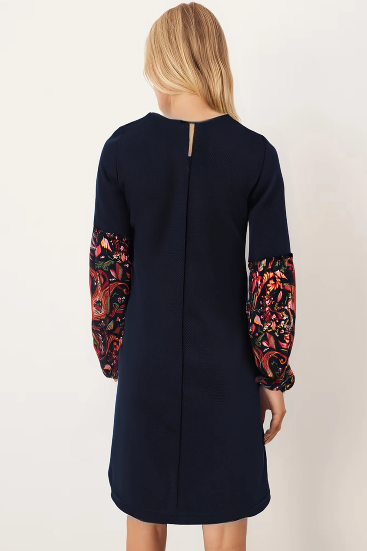Kadın Lacivert Desenli Balon Kol Elbise ARM-26K001051