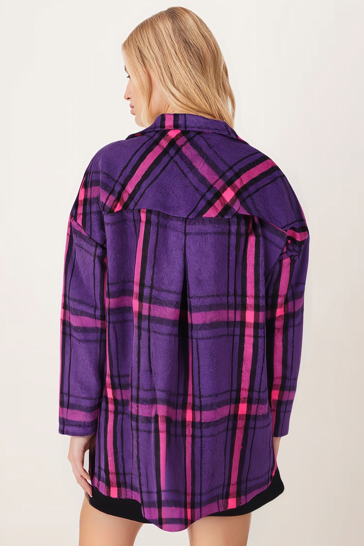 Kadın Mor Erkek Yaka Yanları Yırtmaçlı Oversize Ceket ARM-26K001009