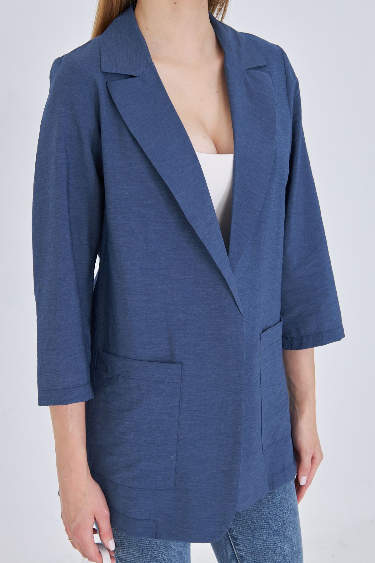 Kadın Koyu Mavi Cepli Oversize Ceket ARM-25Y001064