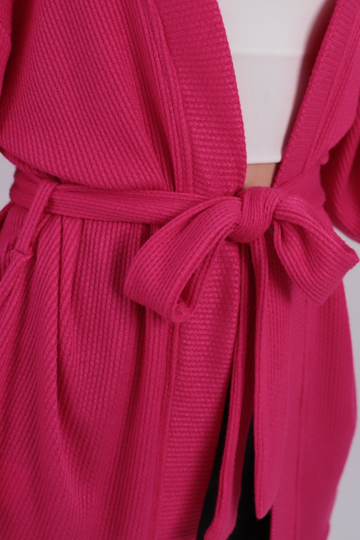 Kadın Fuşya Kemerli Triko Kimono ARM-26K001011