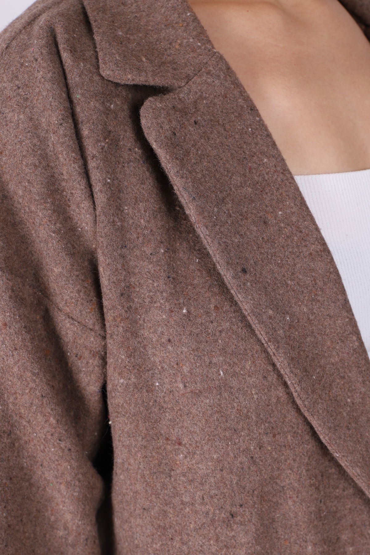 Kadın Vizon Erkek Yaka Yanları Yırtmaçlı Oversize Ceket ARM-26K001009