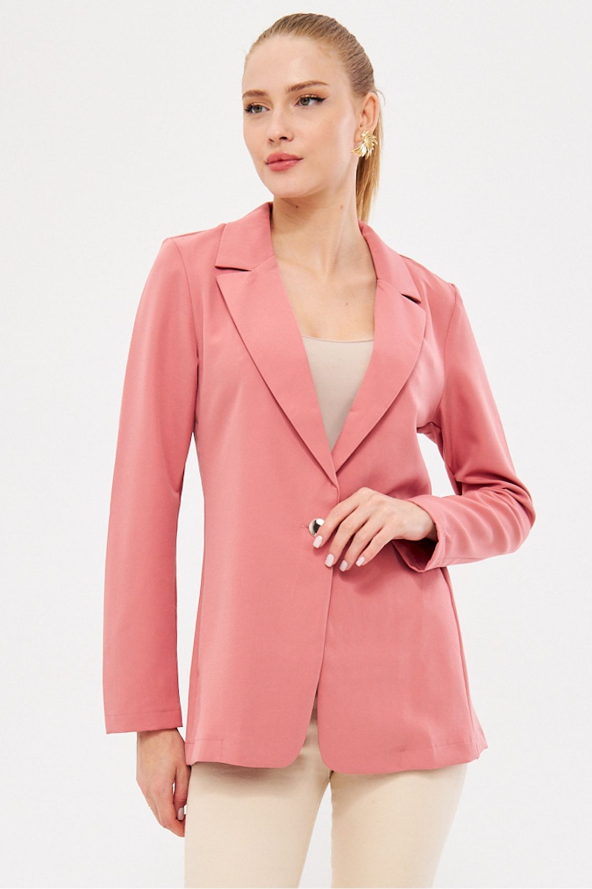 Kadın Pembe Tek Düğmeli Ceket Arm-23y001047