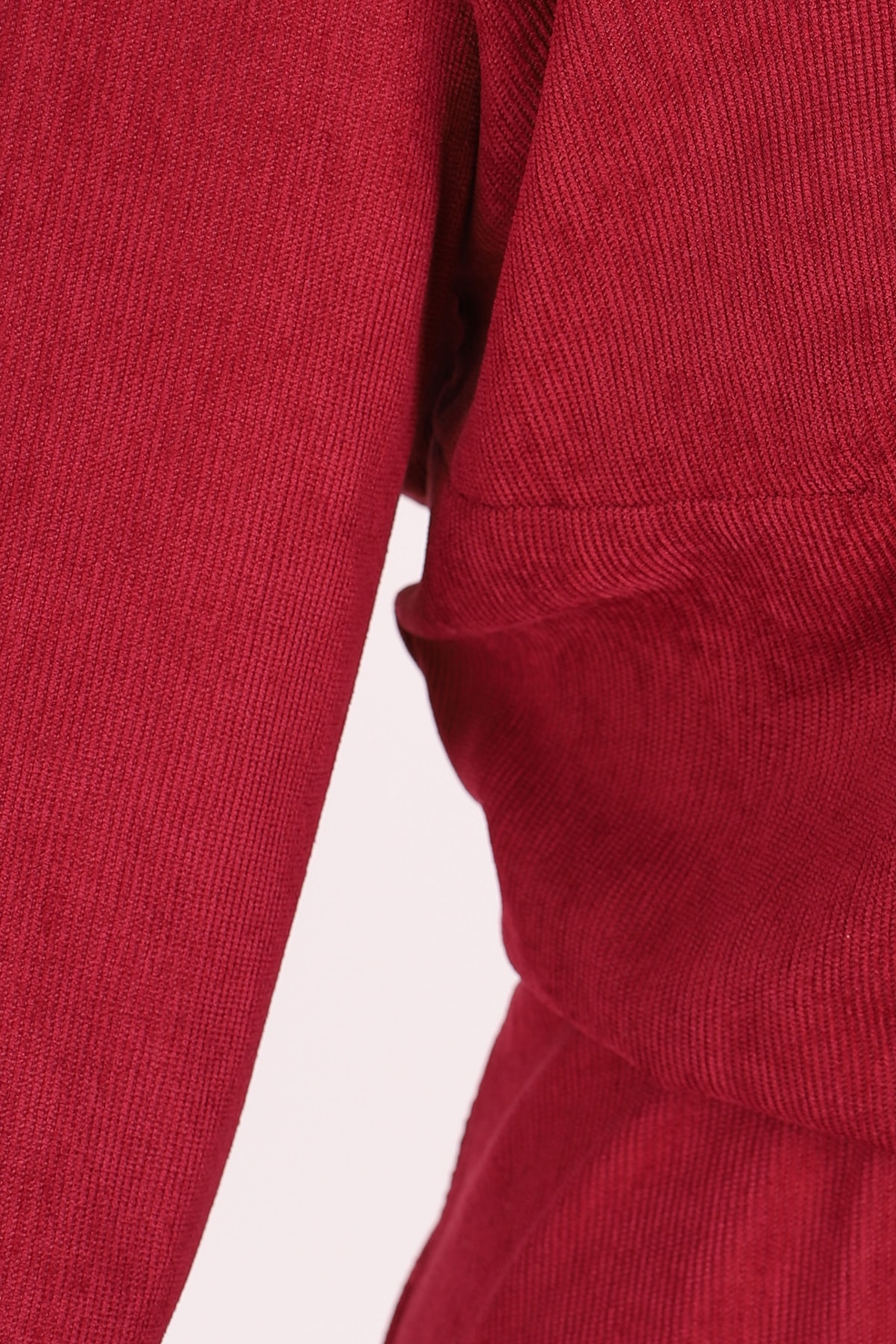 Kadın Bordo Kadife V Yaka Beli Lastikli İnce Fitilli Kloş Elbise ARM-25K001049