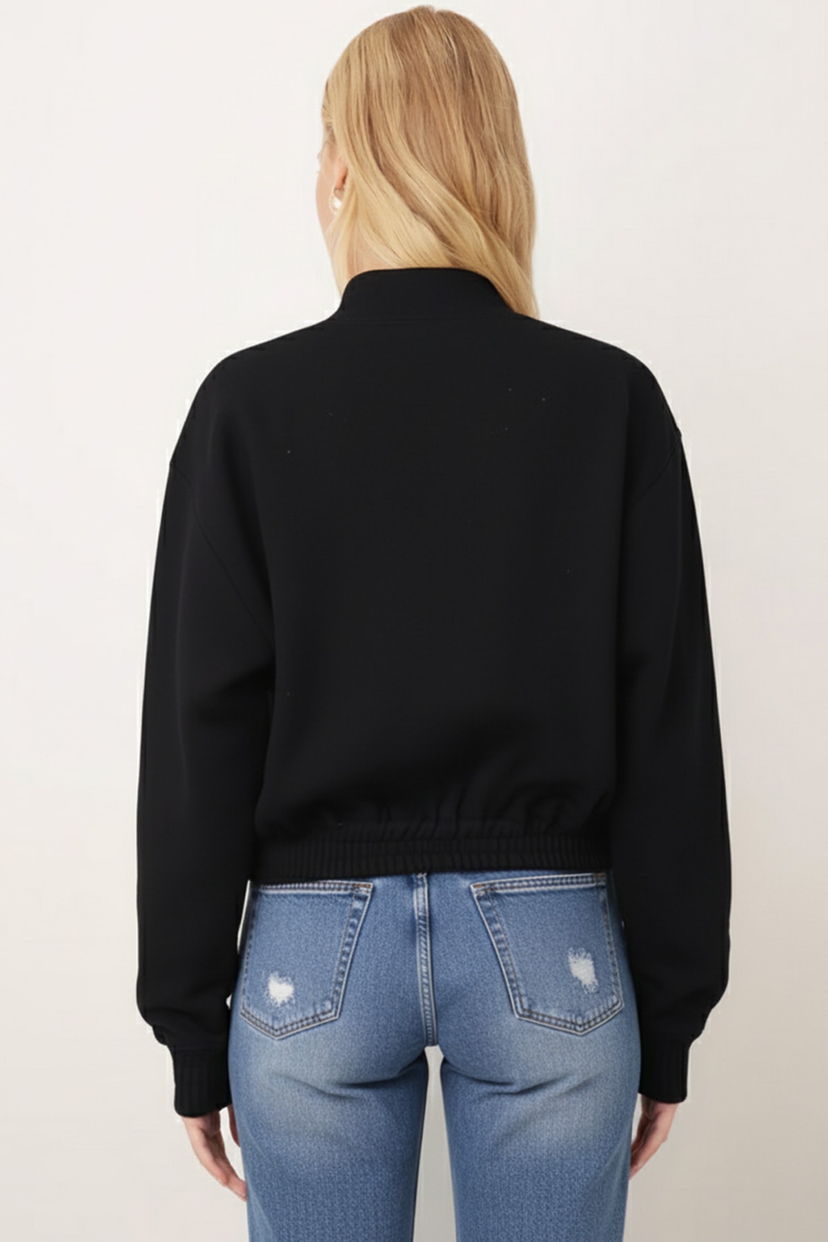 Kadın Siyah Cepli Kolları Ve Beli Lastikli Bomber Kaşe Mont ARM-26K001027