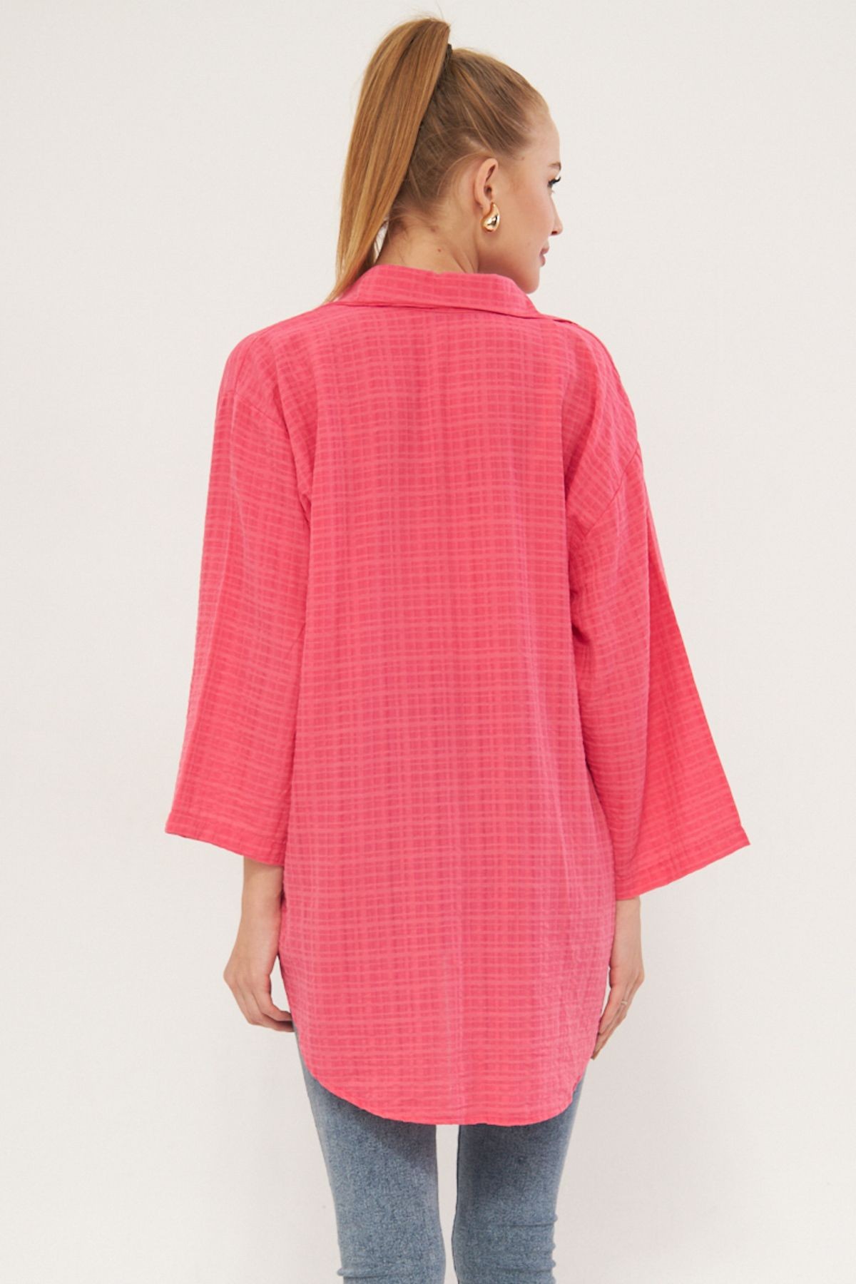 Kadın Fuşya Gömlek Yakalı Önden Bağcıklı Kimono Gömlek ARM-25K001006