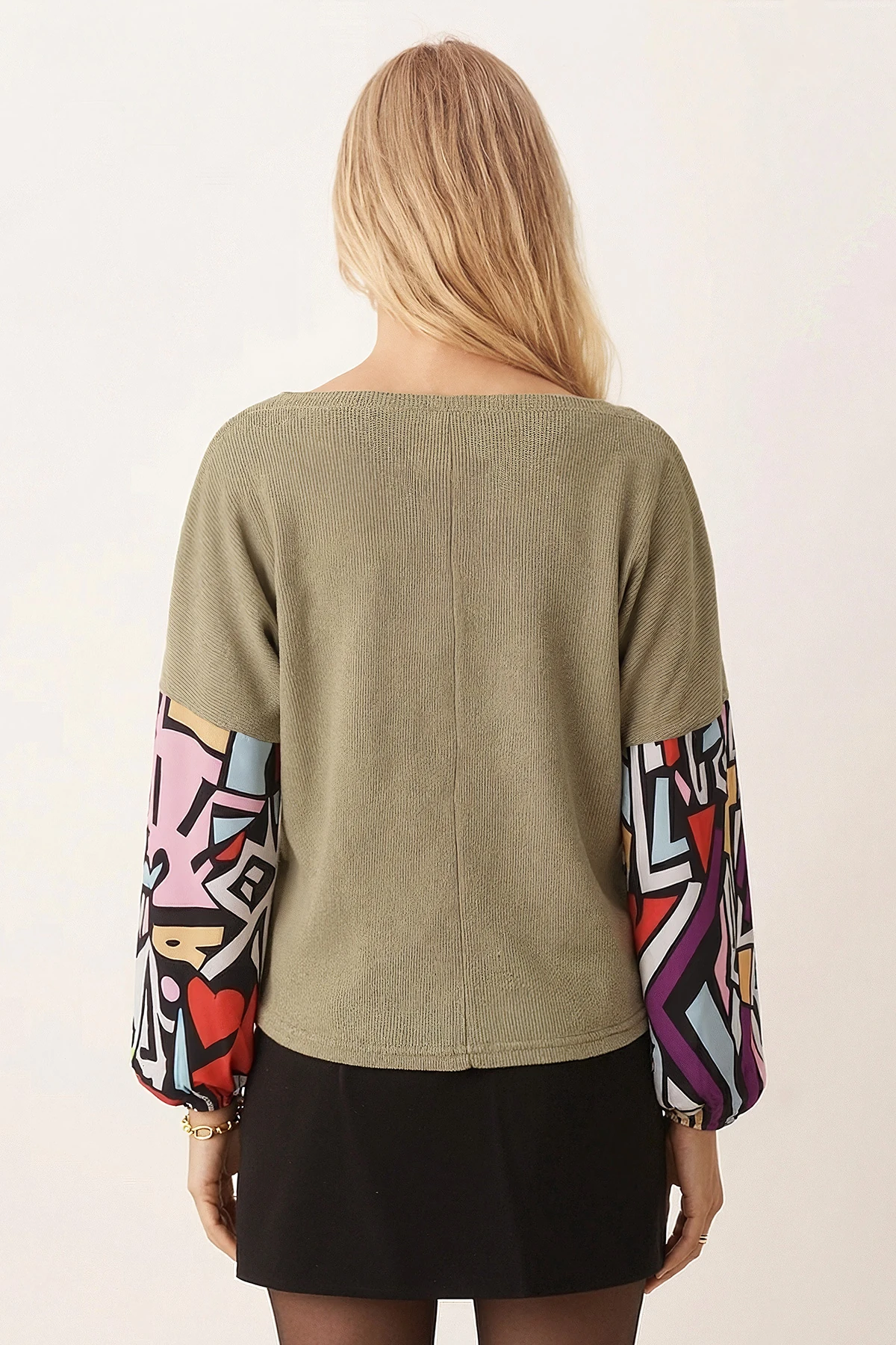 Kadın Mint Kolu Renkli Salaş Bluz ARM-20K001085