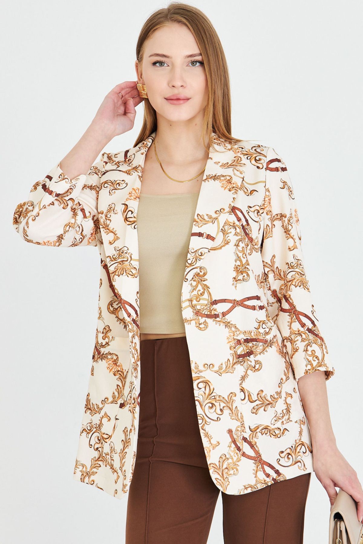 Kadın Krem Cepli Oversize Ceket ARM-25Y001057
