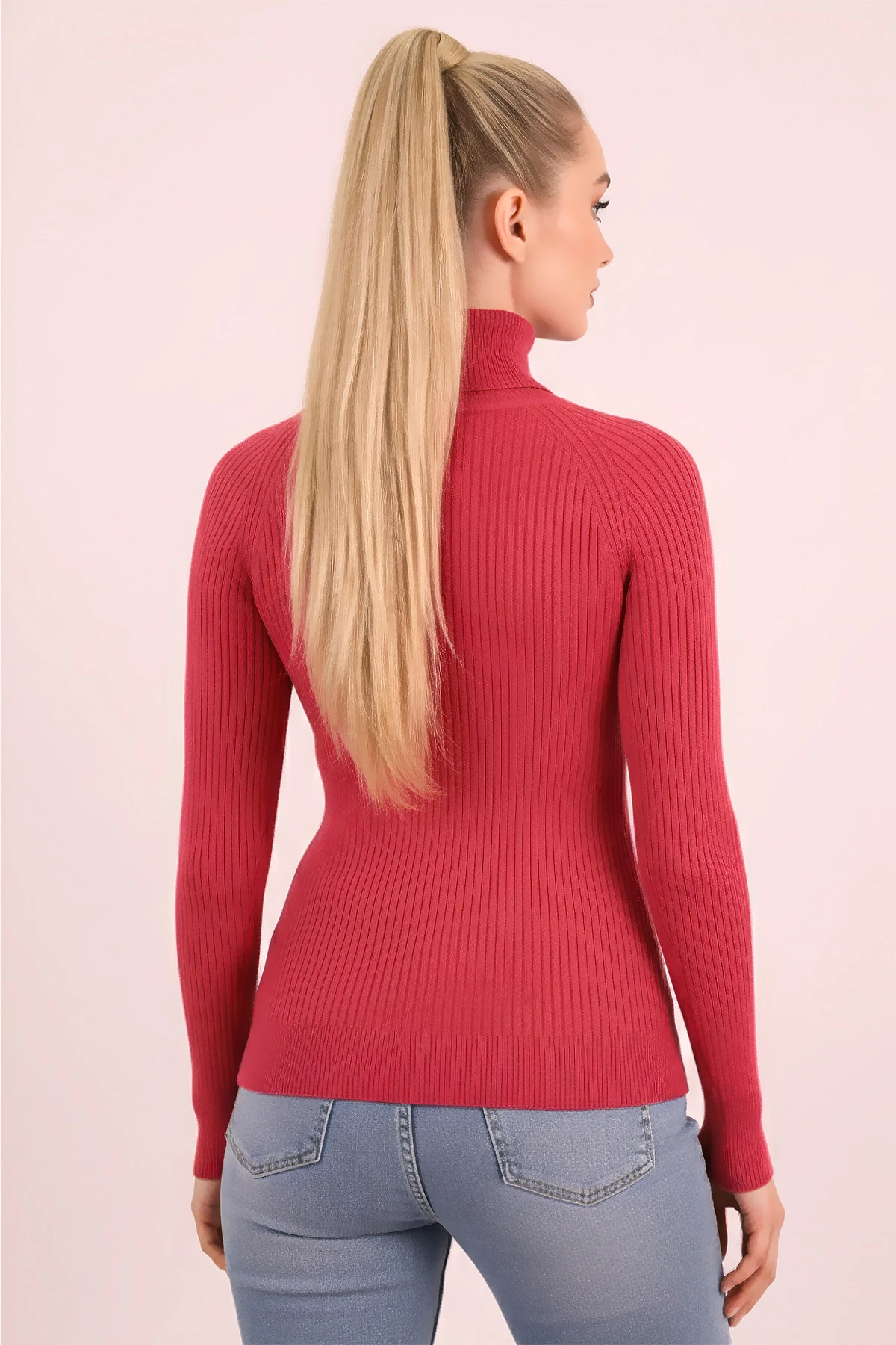 Kadın Fuşya Balıkçı Yaka Fitilli Triko Kazak ARM-26K136059