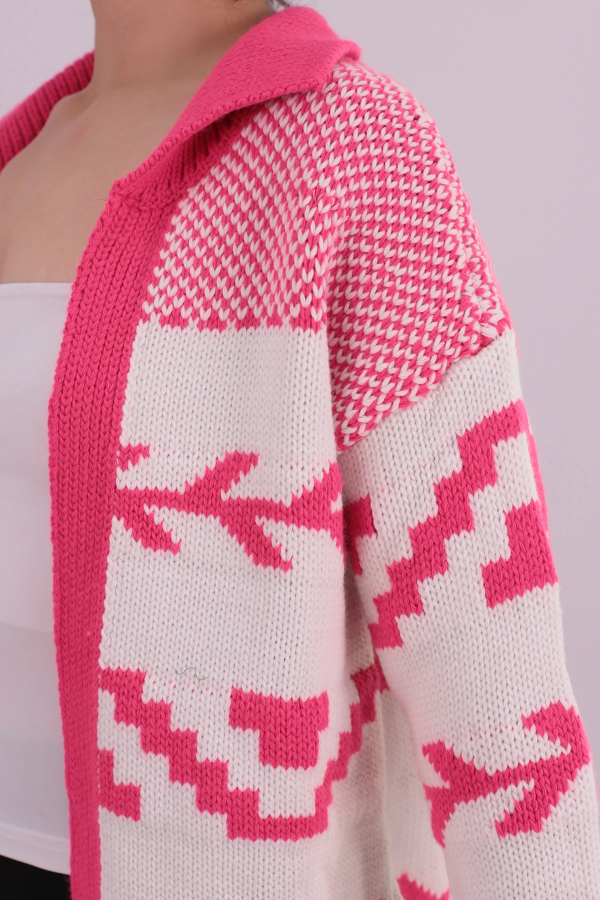 Kadın Fuşya Kemerli Triko Hırka ARM-26K136043