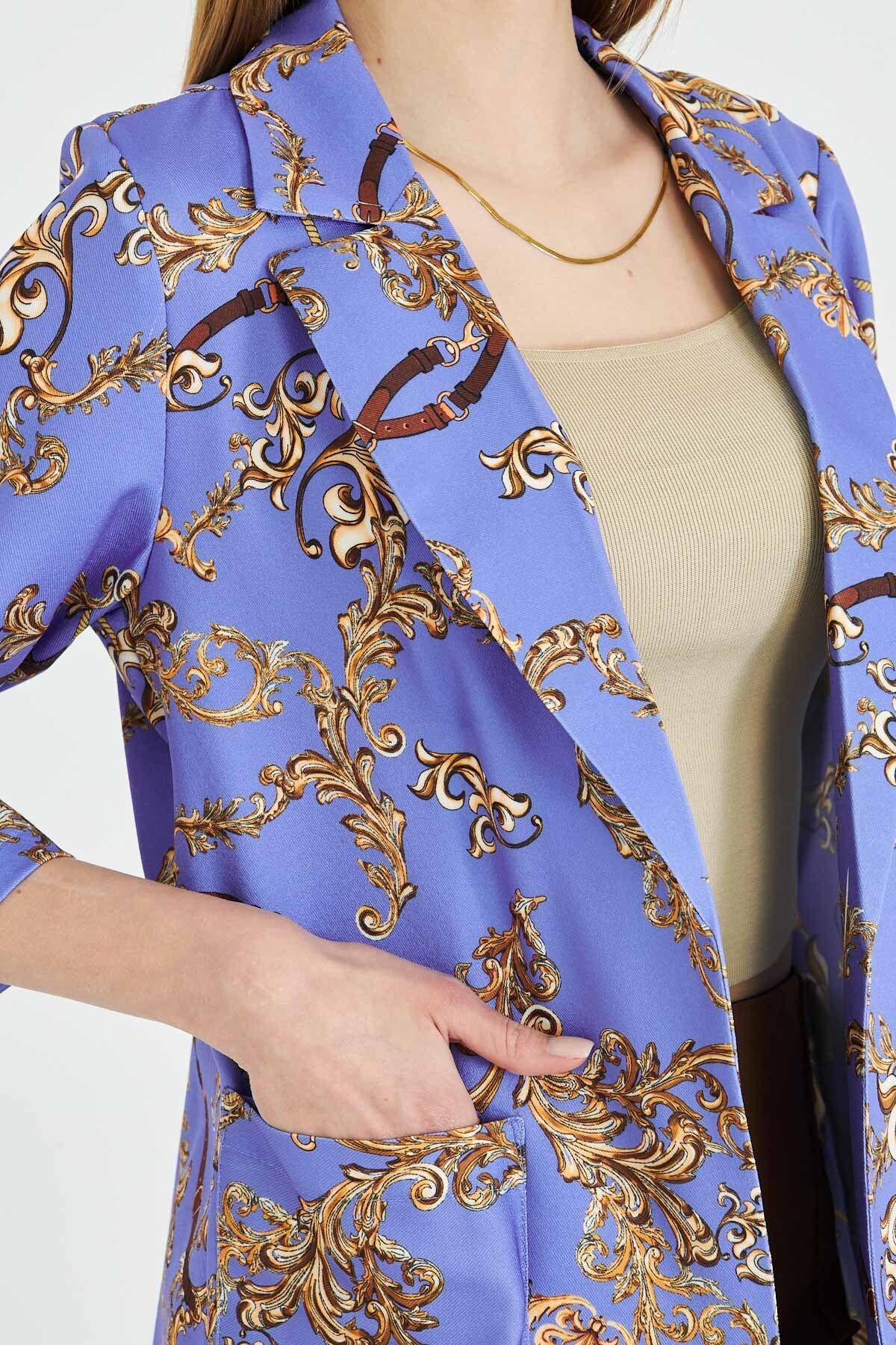 Kadın Koyu Mavi Cepli Oversize Ceket ARM-25Y001057