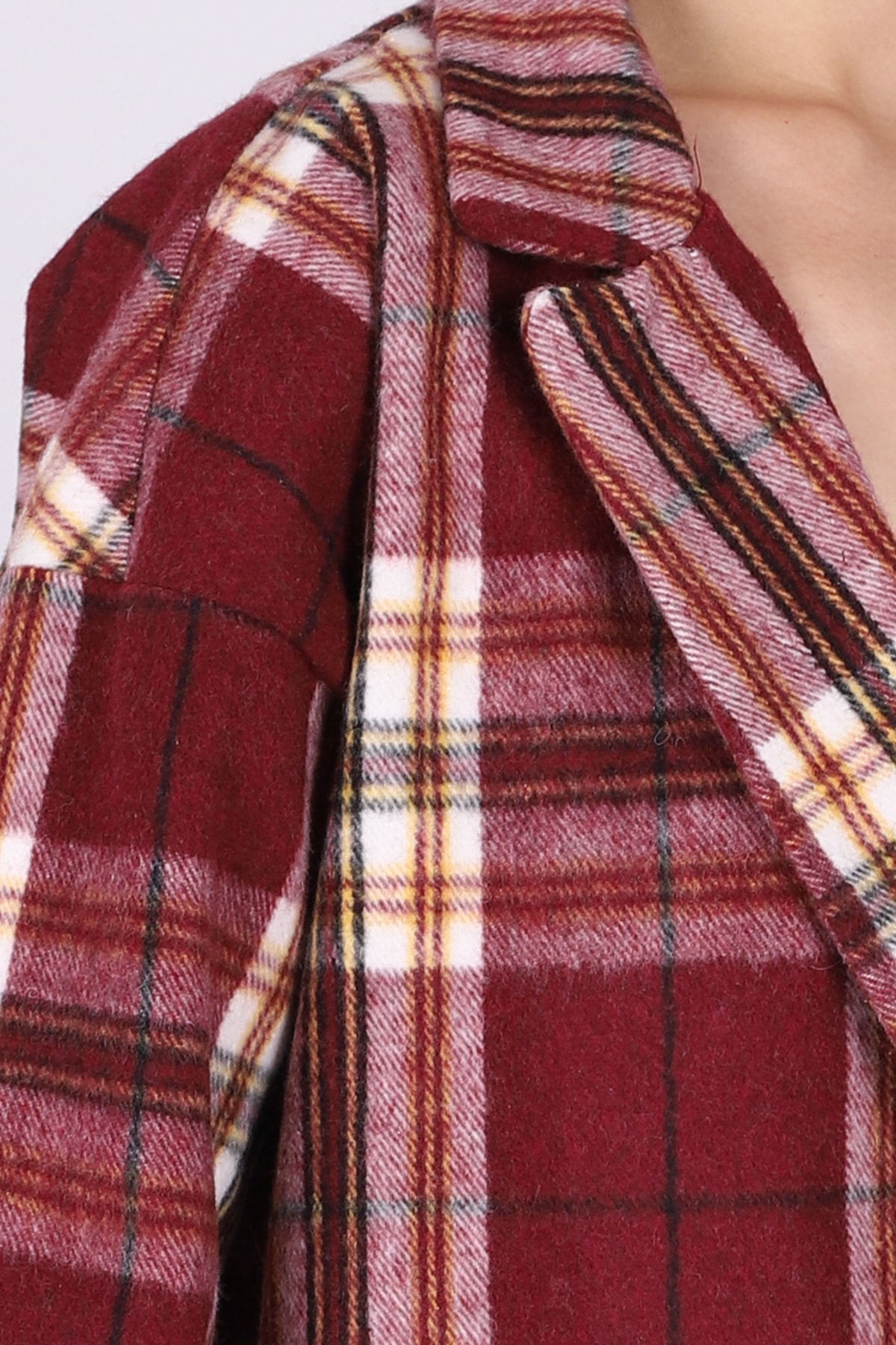 Kadın Koyu Bordo Erkek Yaka Yanları Yırtmaçlı Oversize Ceket ARM-26K001009