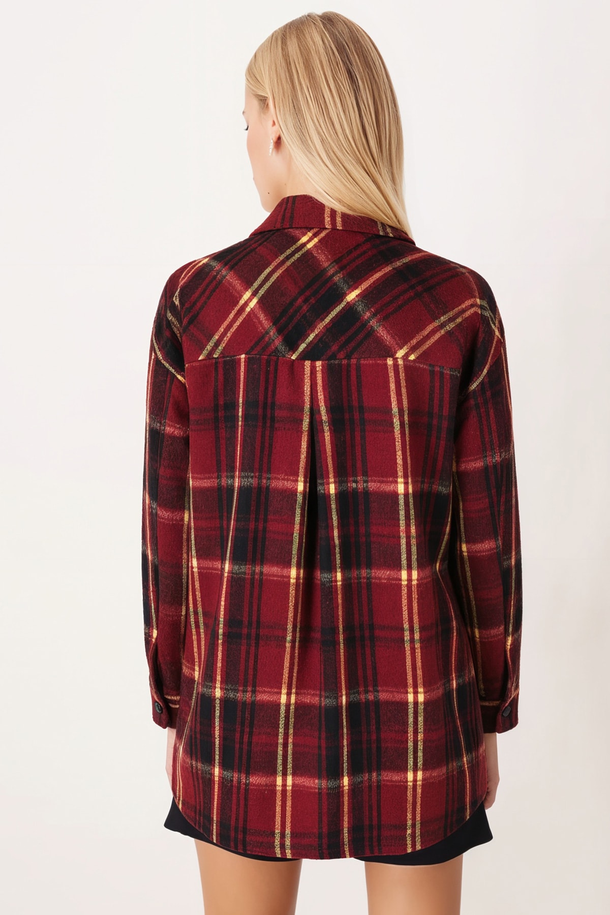 Kadın Bordo Erkek Yaka Yanları Yırtmaçlı Oversize Ceket ARM-26K001009