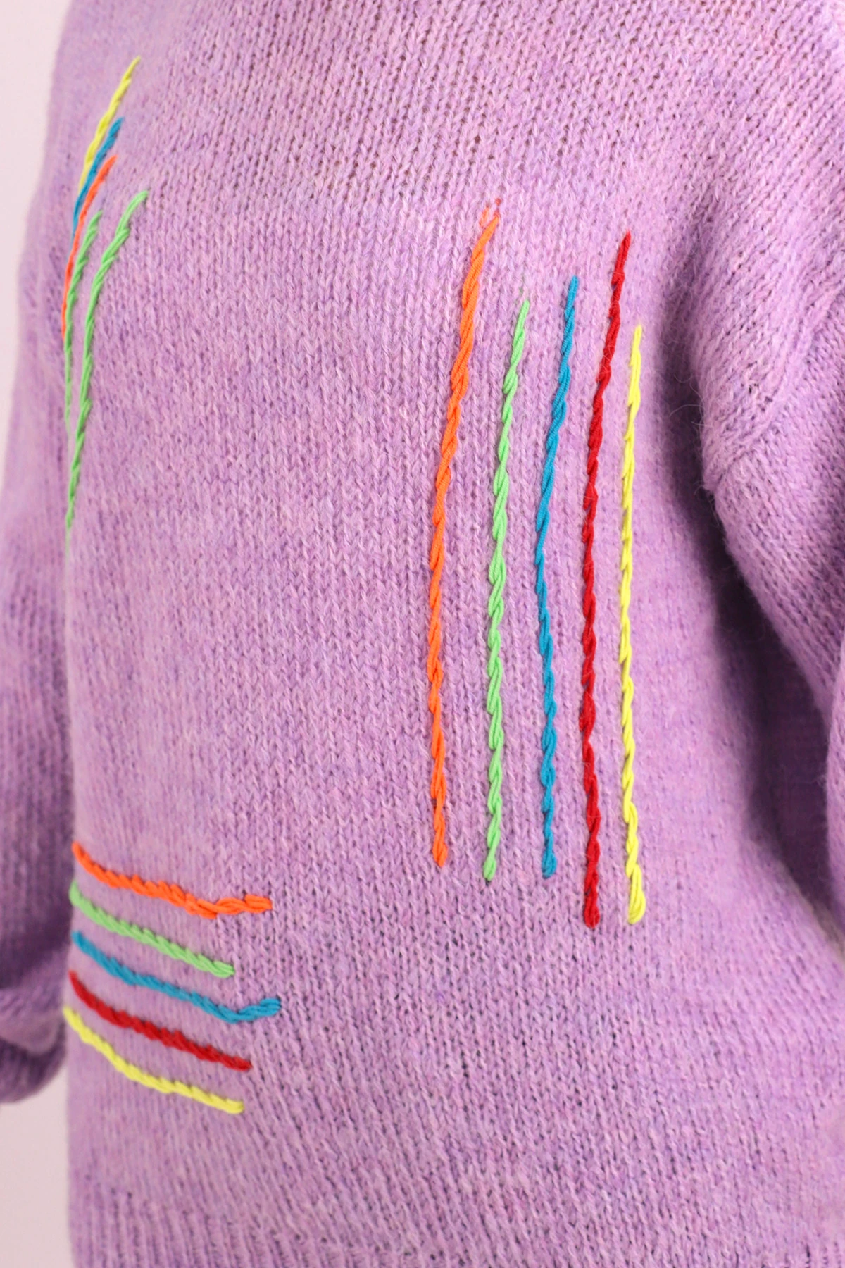Kadın Lila Renkli İp Detaylı Triko Kazak ARM-26K136073