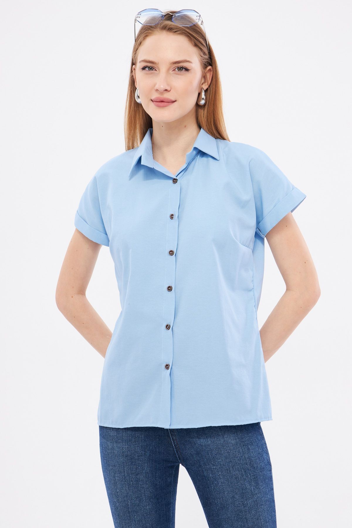 Kadın Bebe Mavi Kısa Kol Gömlek ARM-19Y001065