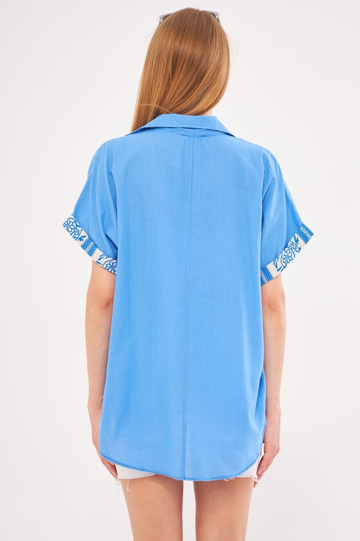 Kadın Bebe Mavi Oversize Duble Kol Detaylı Gömlek ARM-24Y001075