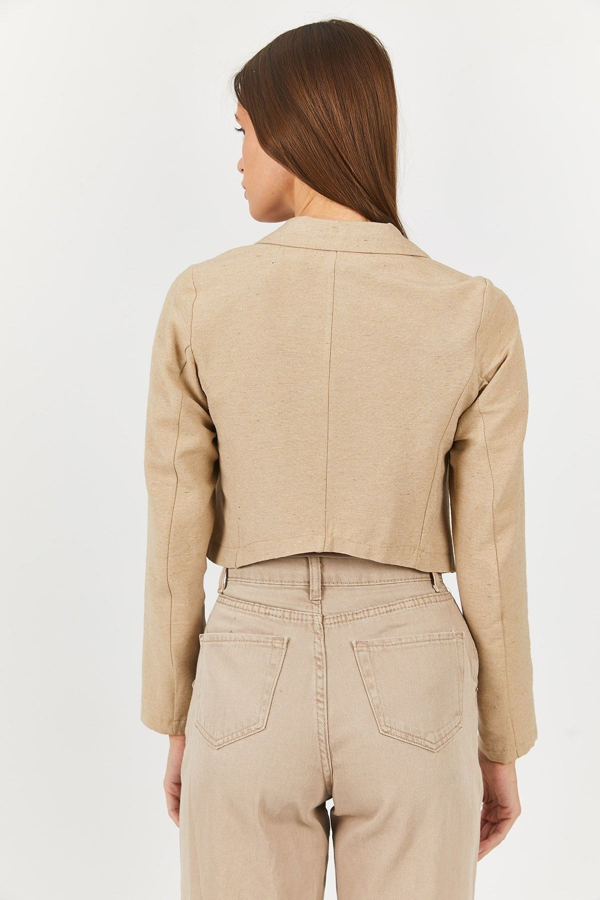 Kadın Vizon Tek Düğmeli Crop Ceket Arm-23y001064