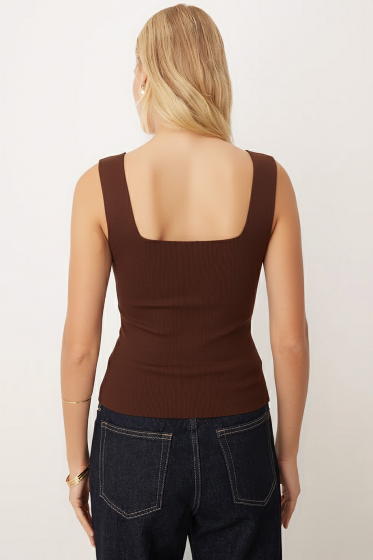 Kadın Koyu Kahve Kalın Askılı Kaşkorse Bluz ARM-23Y069001