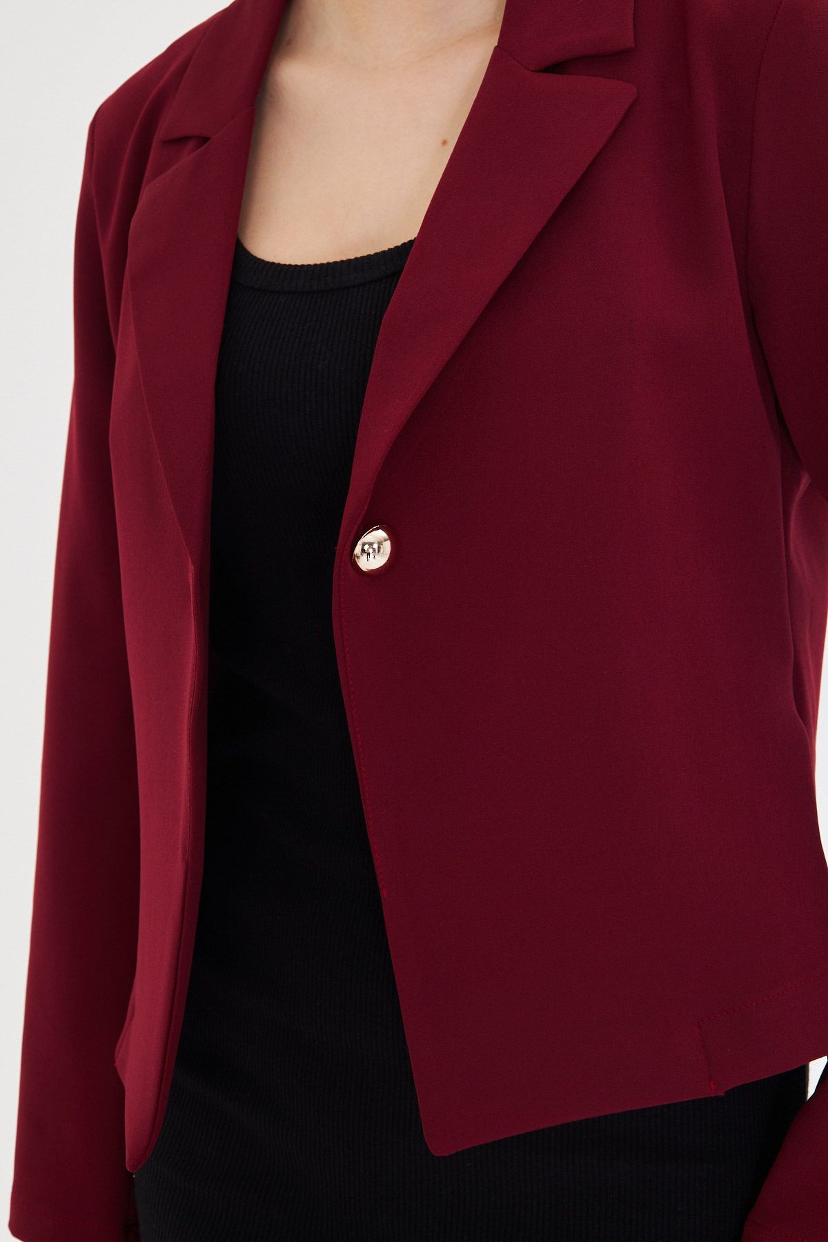 Kadın Bordo Tek Düğmeli Crop Ceket Arm-22y001237