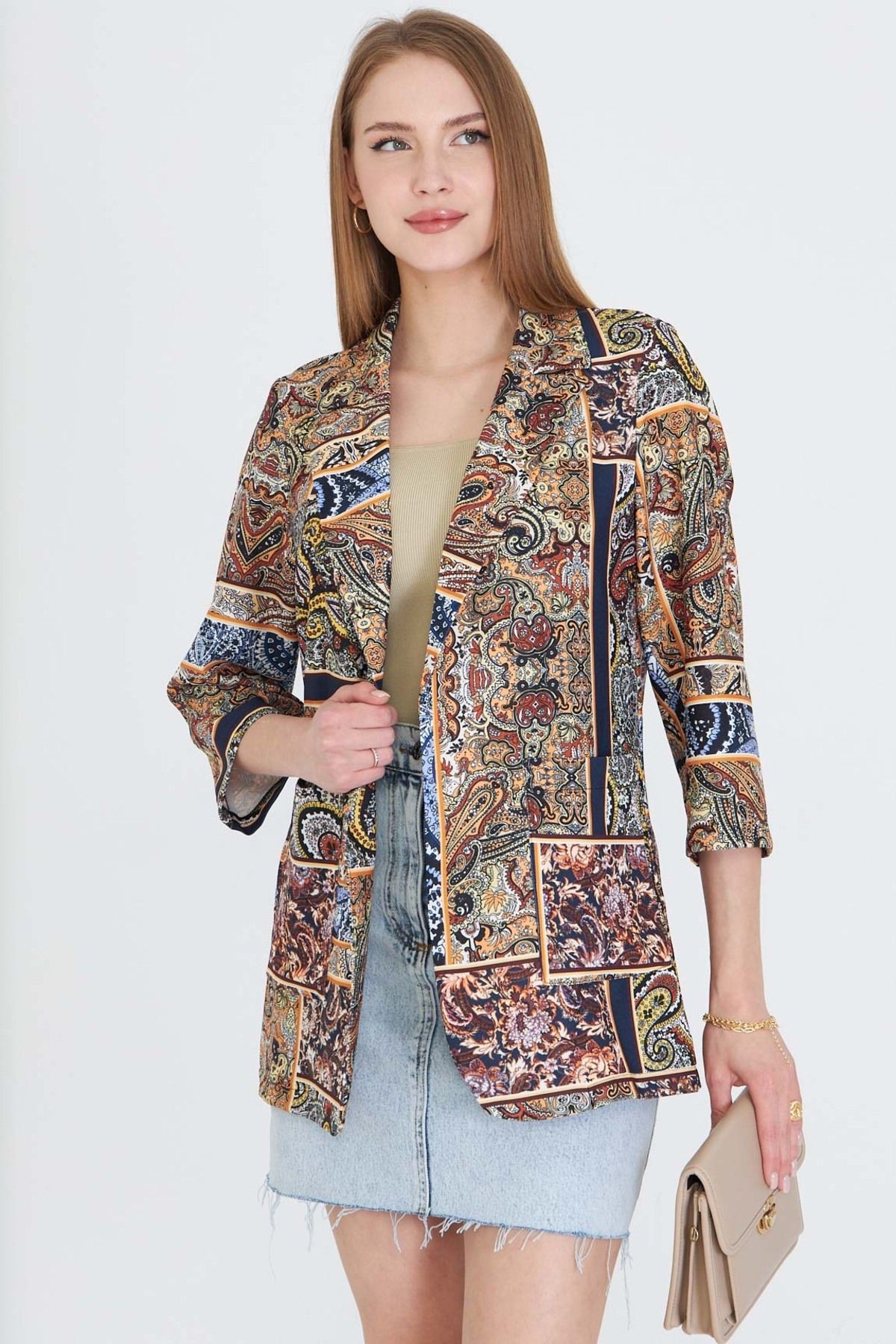 Kadın Mavi Cepli Oversize Ceket ARM-25Y001057