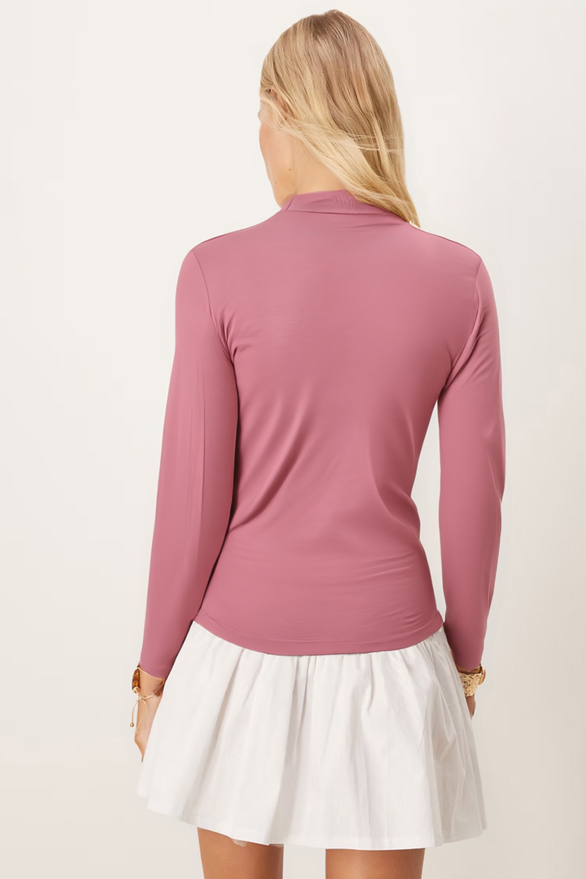 Kadın Gül Kurusu Yarım Balıkçı Parmak Geçmeli Body Bluz ARM-26K135002