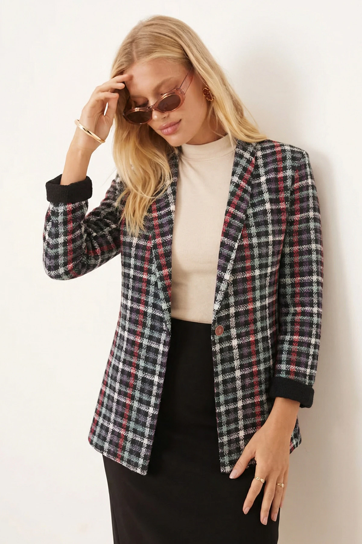 Kadın Çağla Yeşili Şal Yaka Kolları Garnili Tek Düğme Ceket ARM-26K001087