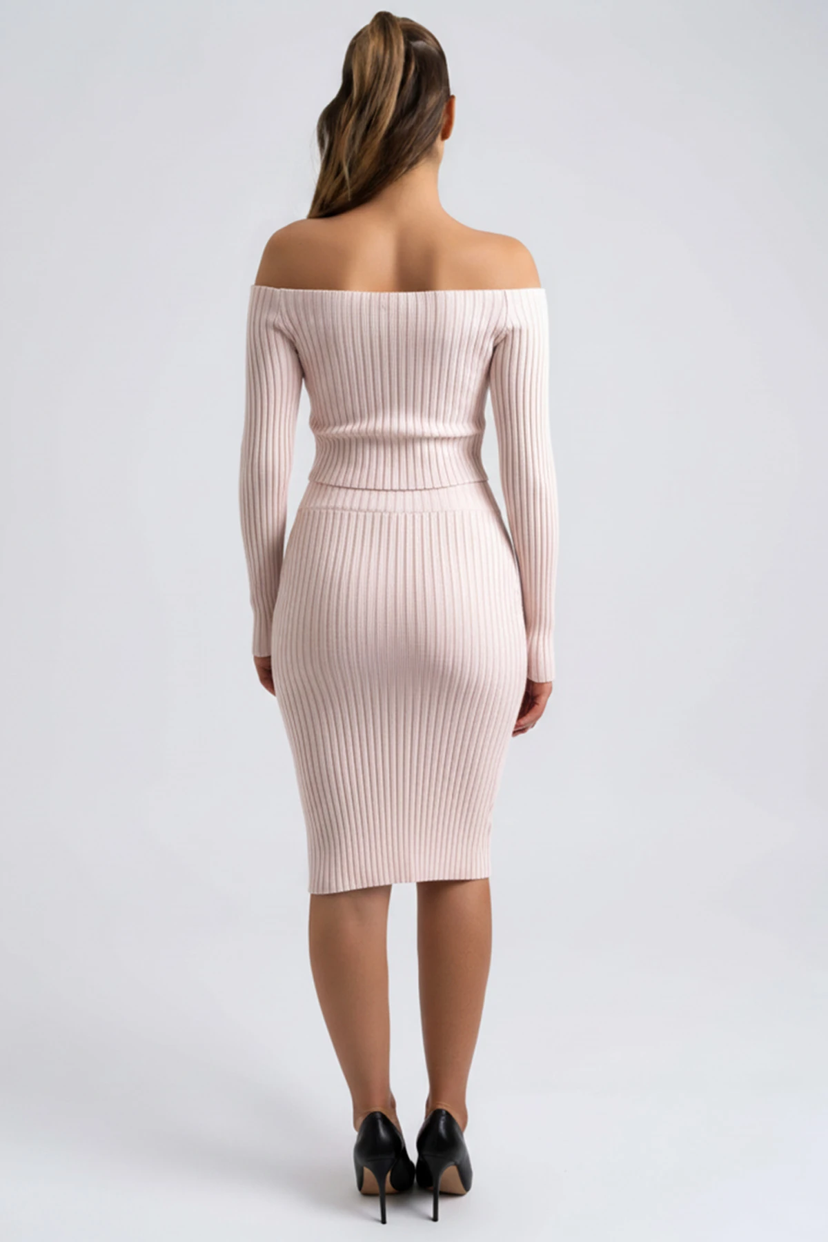 Kadın Ekru Kayık Yaka Selanik Örgü Triko Etekli İkili Takım ARM-26K136032