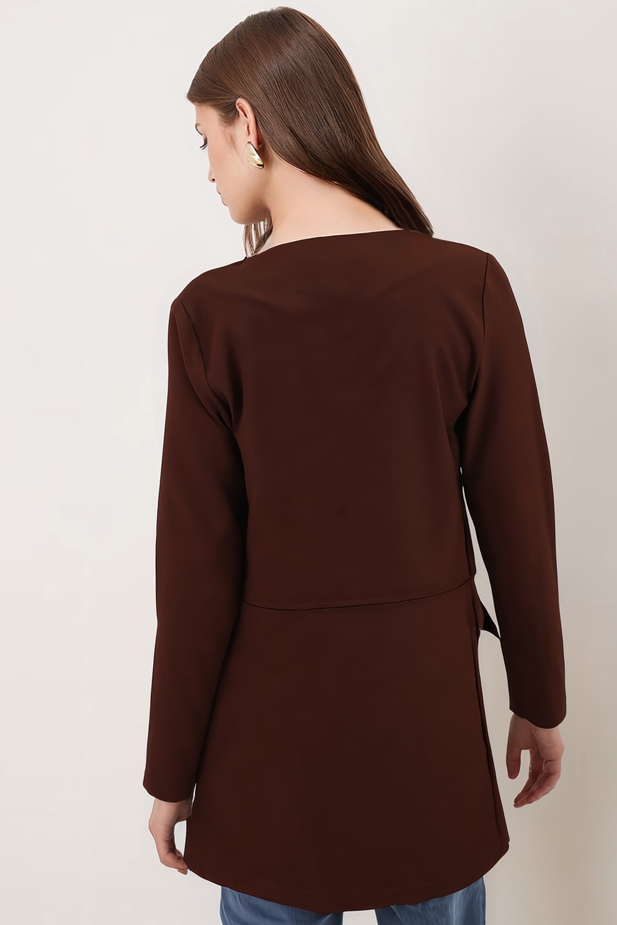 Kadın Kahve Beli Dikişli Uzun Ceket ARM-26K001017