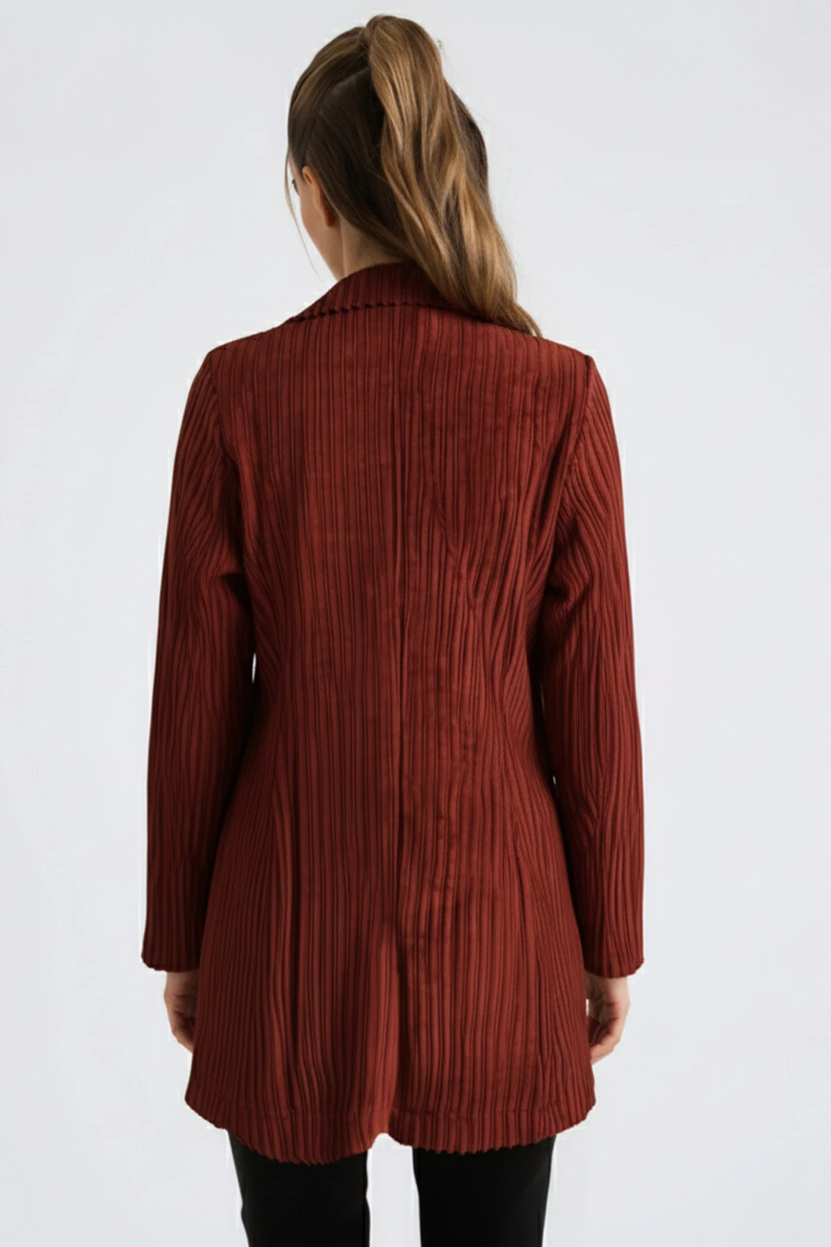 Kadın Koyu Kiremit Tek Düğmeli Kadife Ceket ARM-24K001043