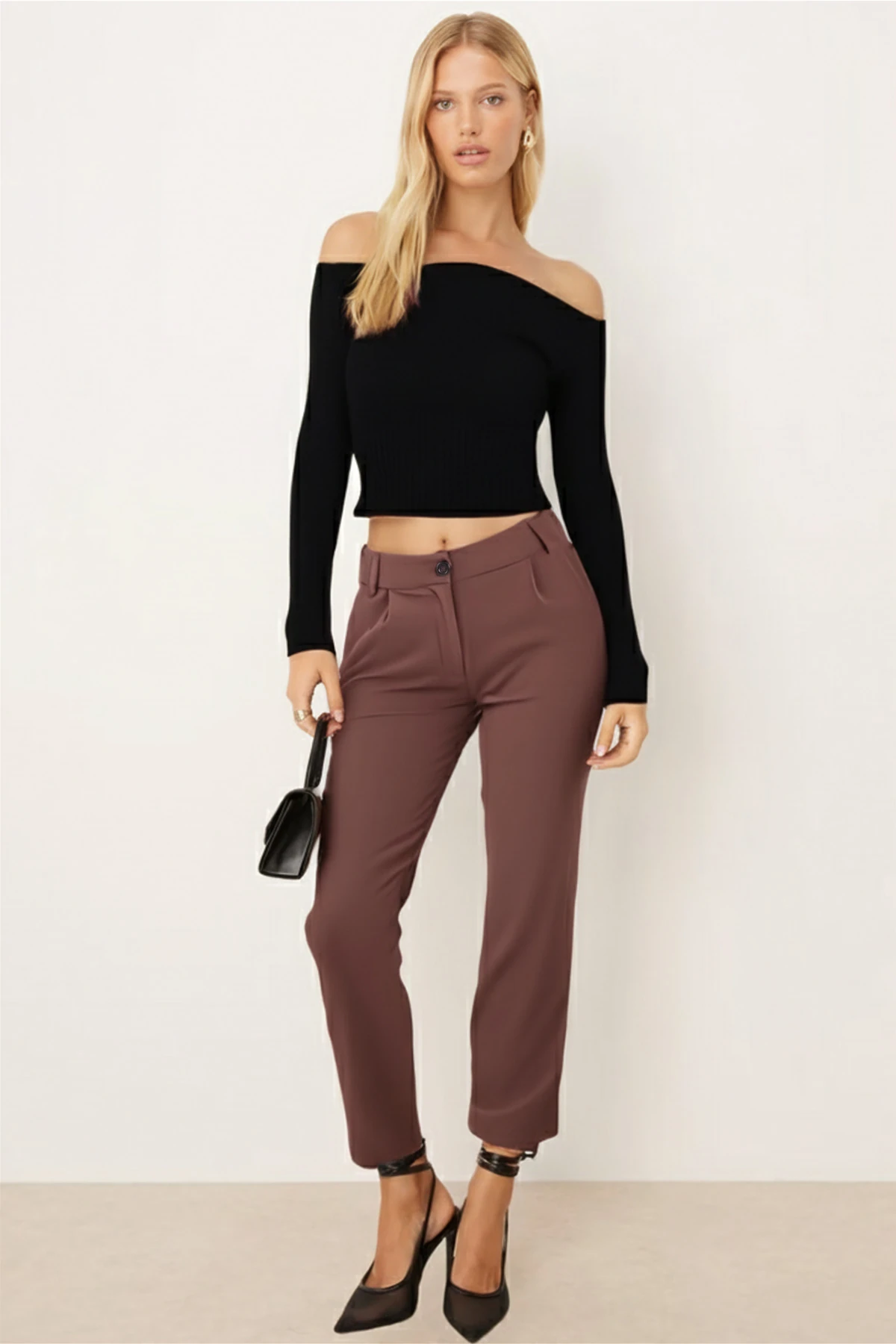 Kadın Vizon Beli Lastikli Kumaş Pantolon ARM-26K136019