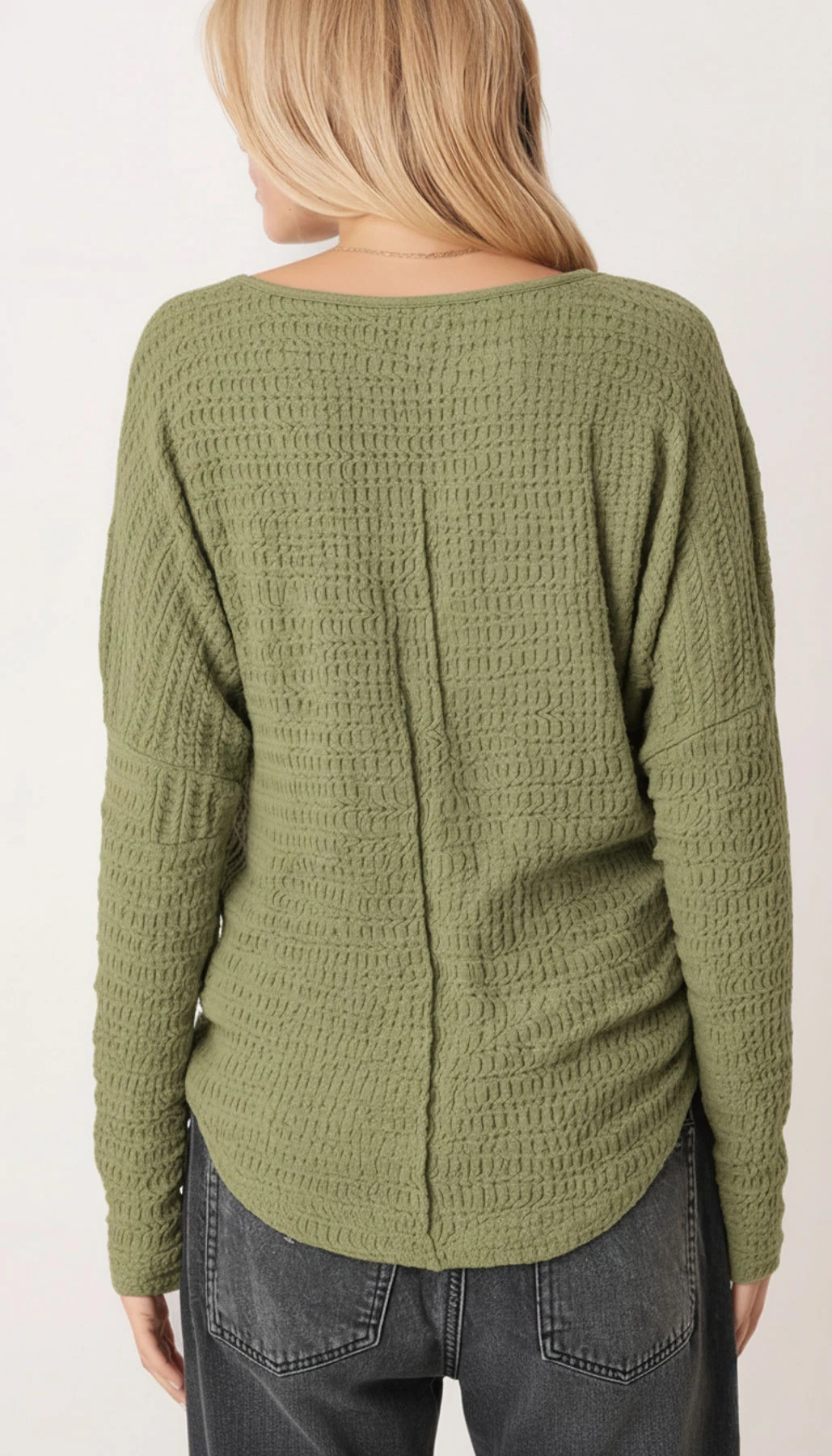 Kadın Haki Yumuşak Dokulu Omuz Dekolteli Bluz ARM-26K001024