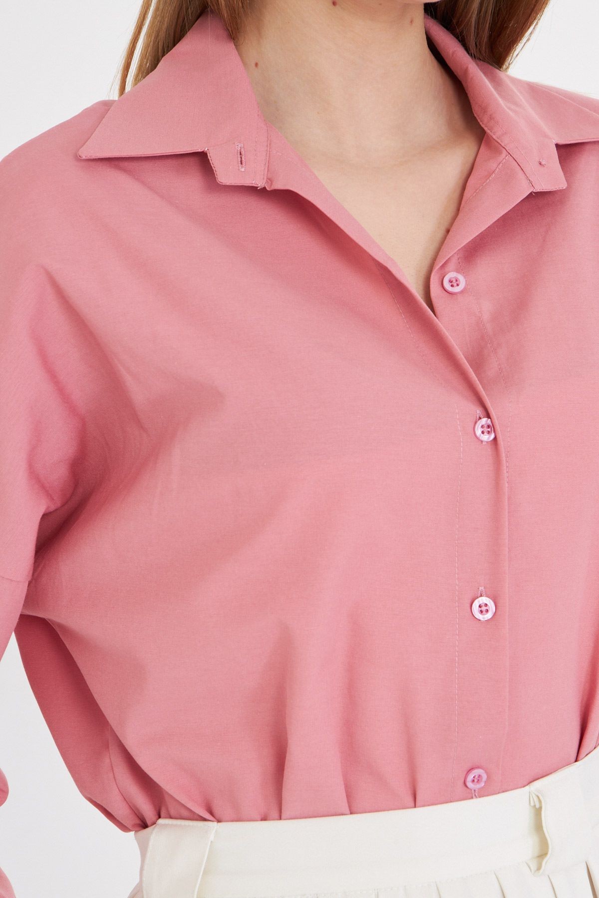 Kadın Açık Pembe Oversize Uzun Basic Gömlek ARM-22Y001118