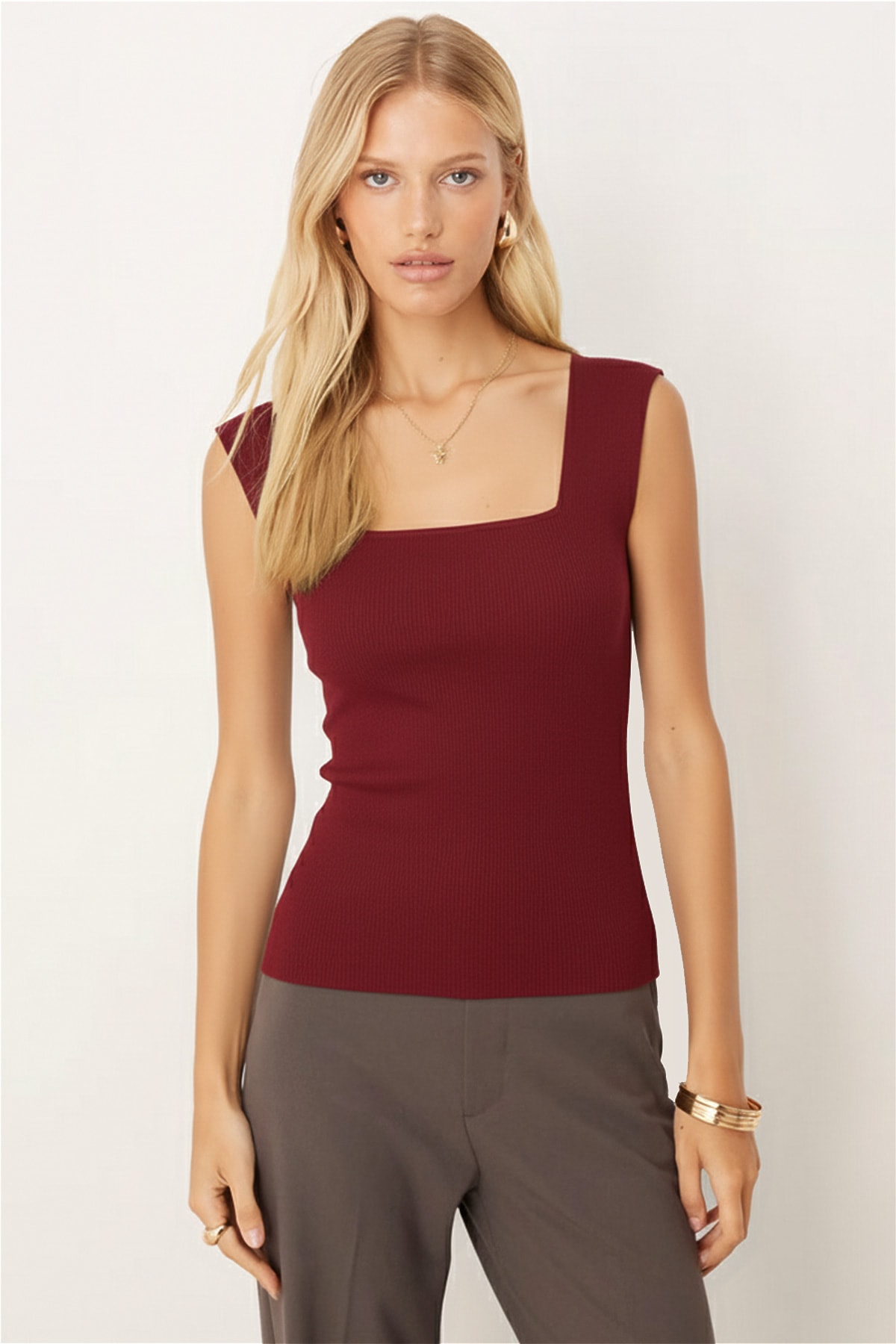 Kadın Bordo Kalın Askılı Kaşkorse Bluz ARM-23Y069001