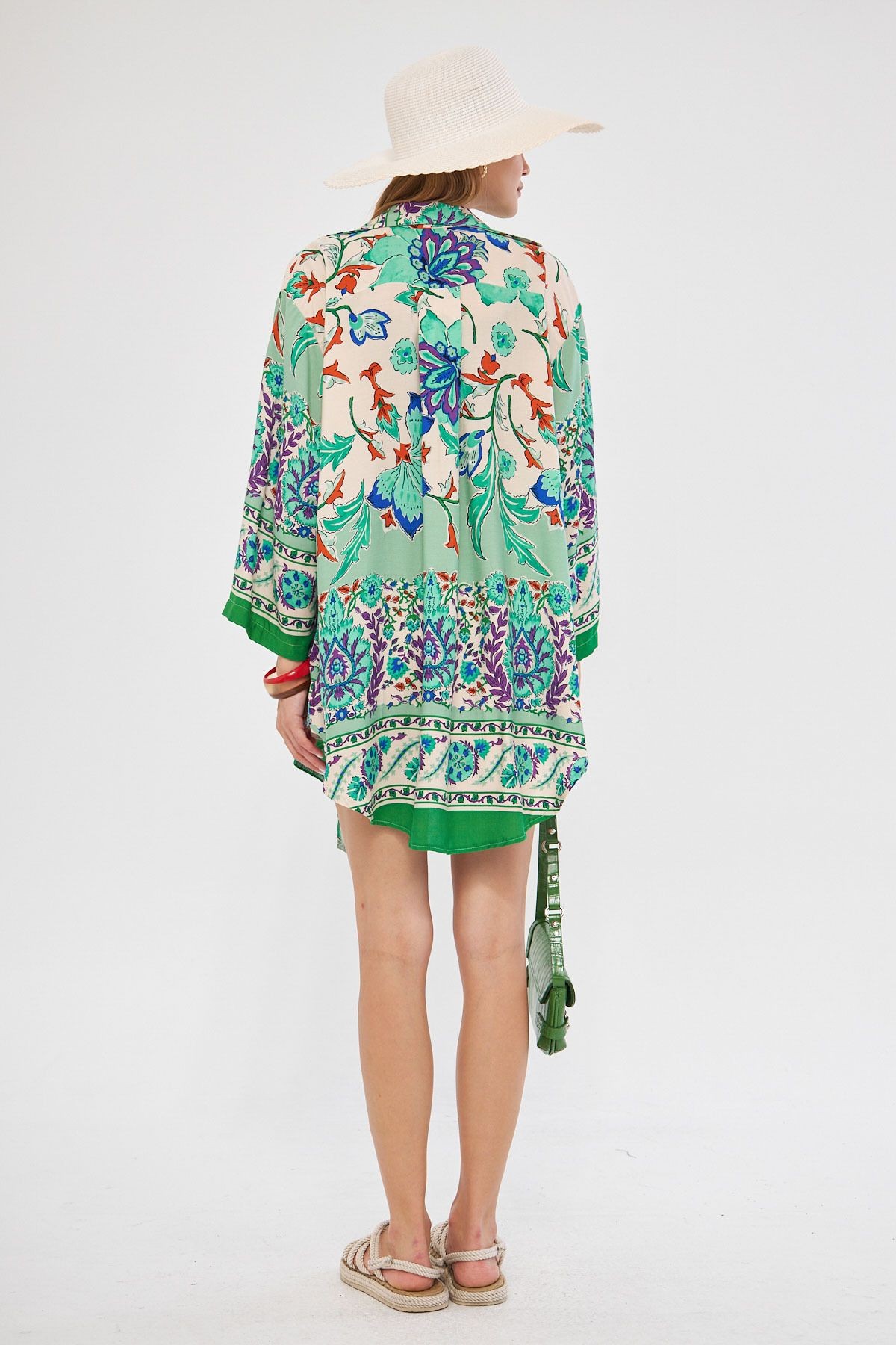 Kadın Mint Desenli Önden Bağlamalı Kimono Gömlek ARM-24Y001080