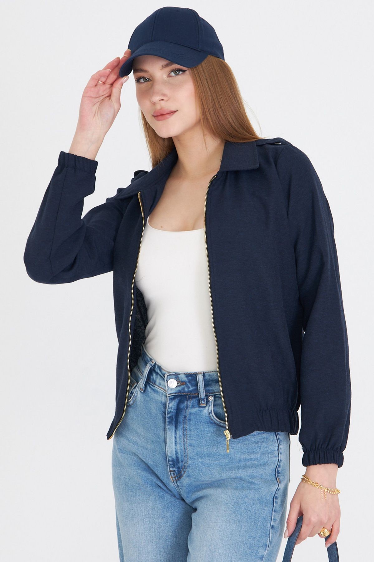 Kadın Lacivert Önü Fermuarlı Gabardin Mont ARM-22K001068
