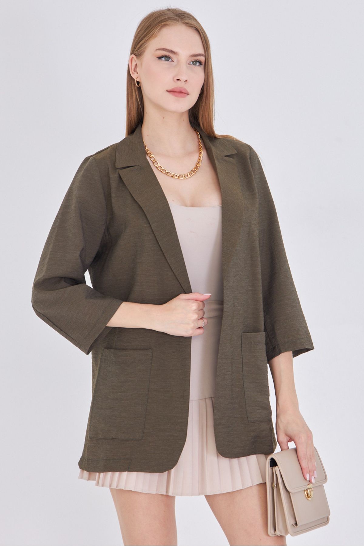 Kadın Haki Cepli Oversize Ceket ARM-25Y001064
