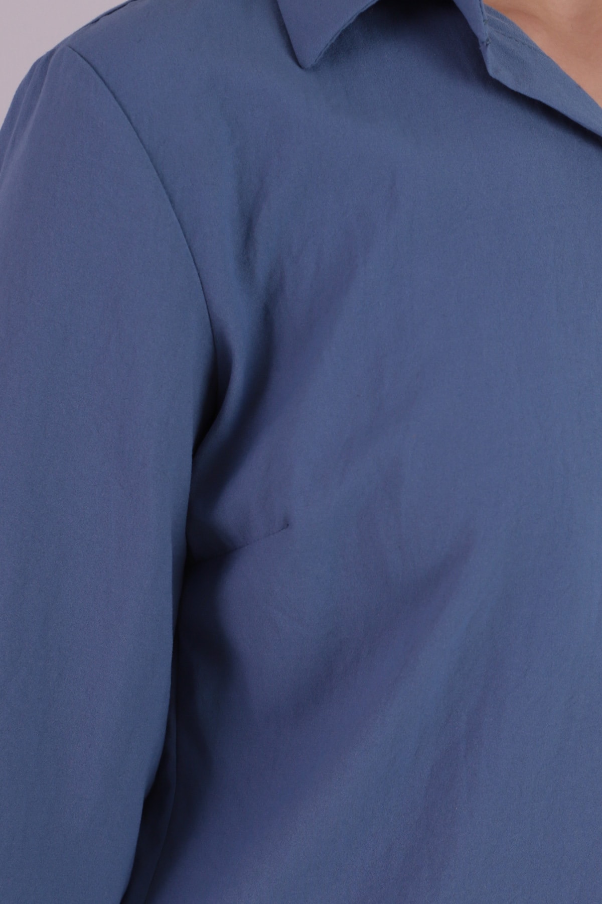 Kadın İndigo Uzun Kollu Düz Gömlek ARM-18Y001176