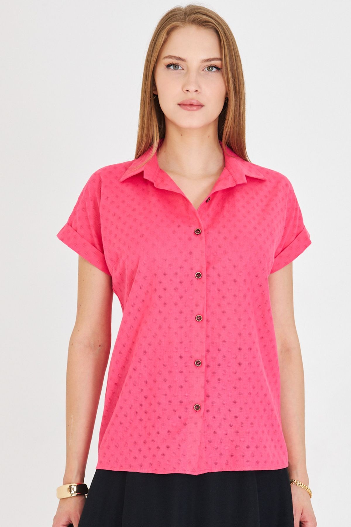 Kadın Neon Pembe Kısa Kol Gömlek ARM-25Y001060