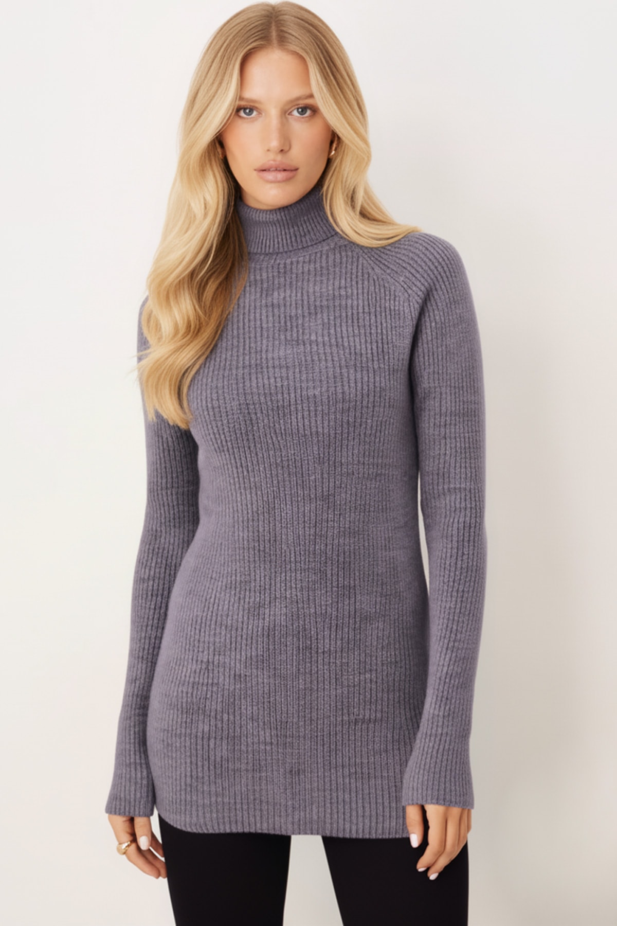 Kadın Gri Balıkçı Yaka Selanik Örgü Triko Kazak ARM-26K136017